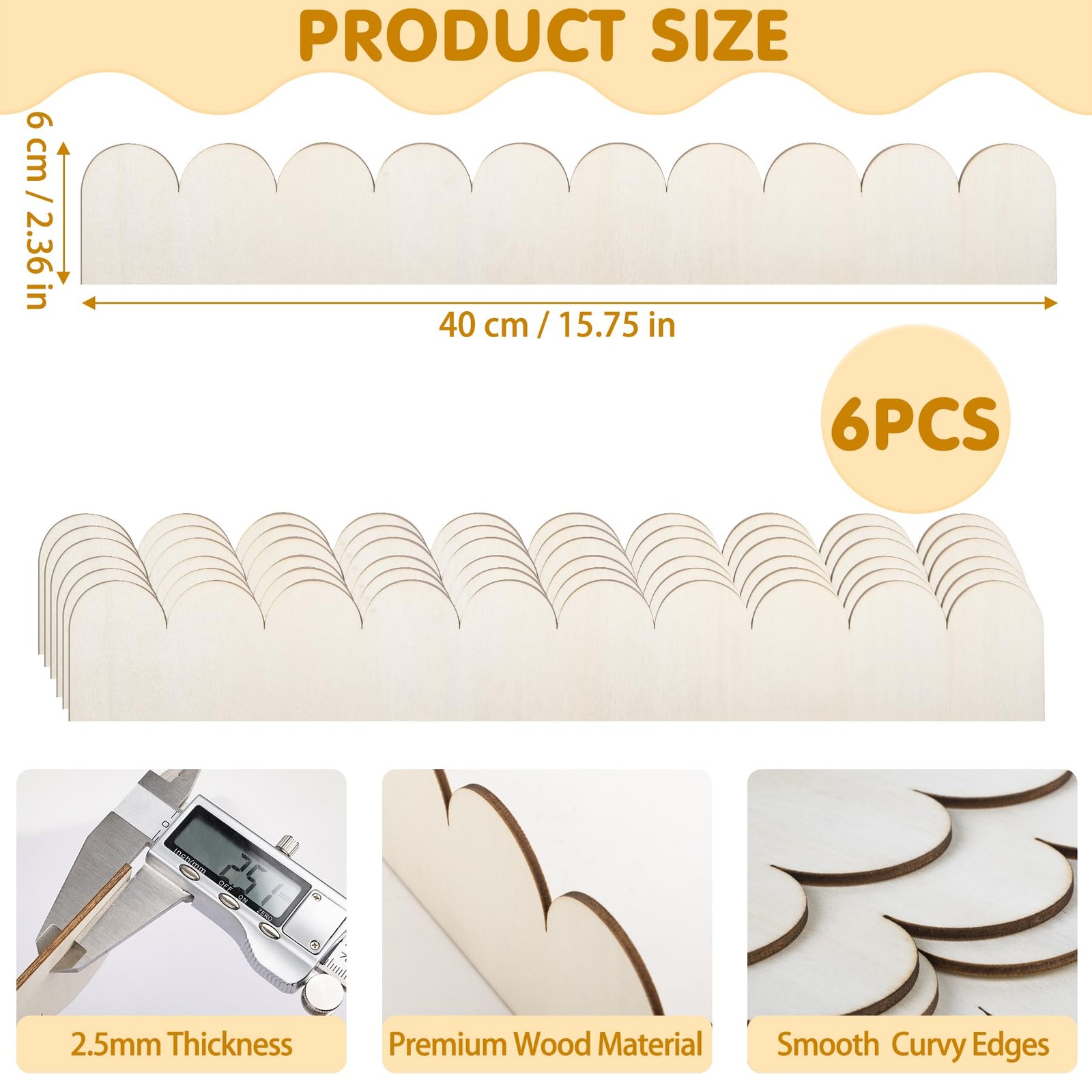 6 Pack Scalloped Decorative Wood Trim Unfinished Scalloped Wood Edge DIY Wood…
