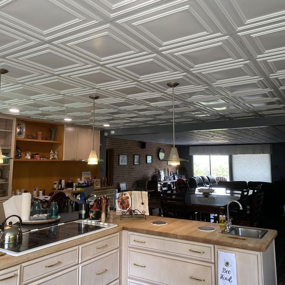 White PVC Lay-In Ceiling Tiles 2×2 Ft, 50 Pack for Quick Installation