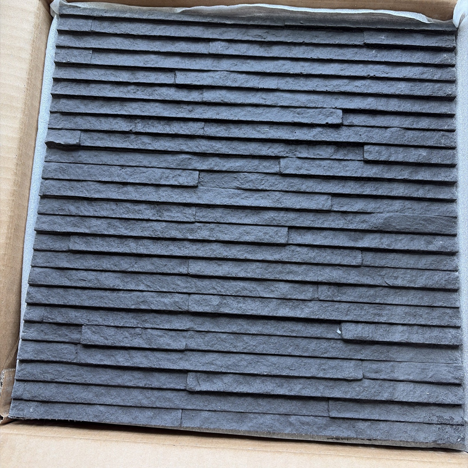 6 Pcs 3D Black Faux Stone Wall Panels, 11.8’‘ x 11.8’’ x 0.2”, Inorganic