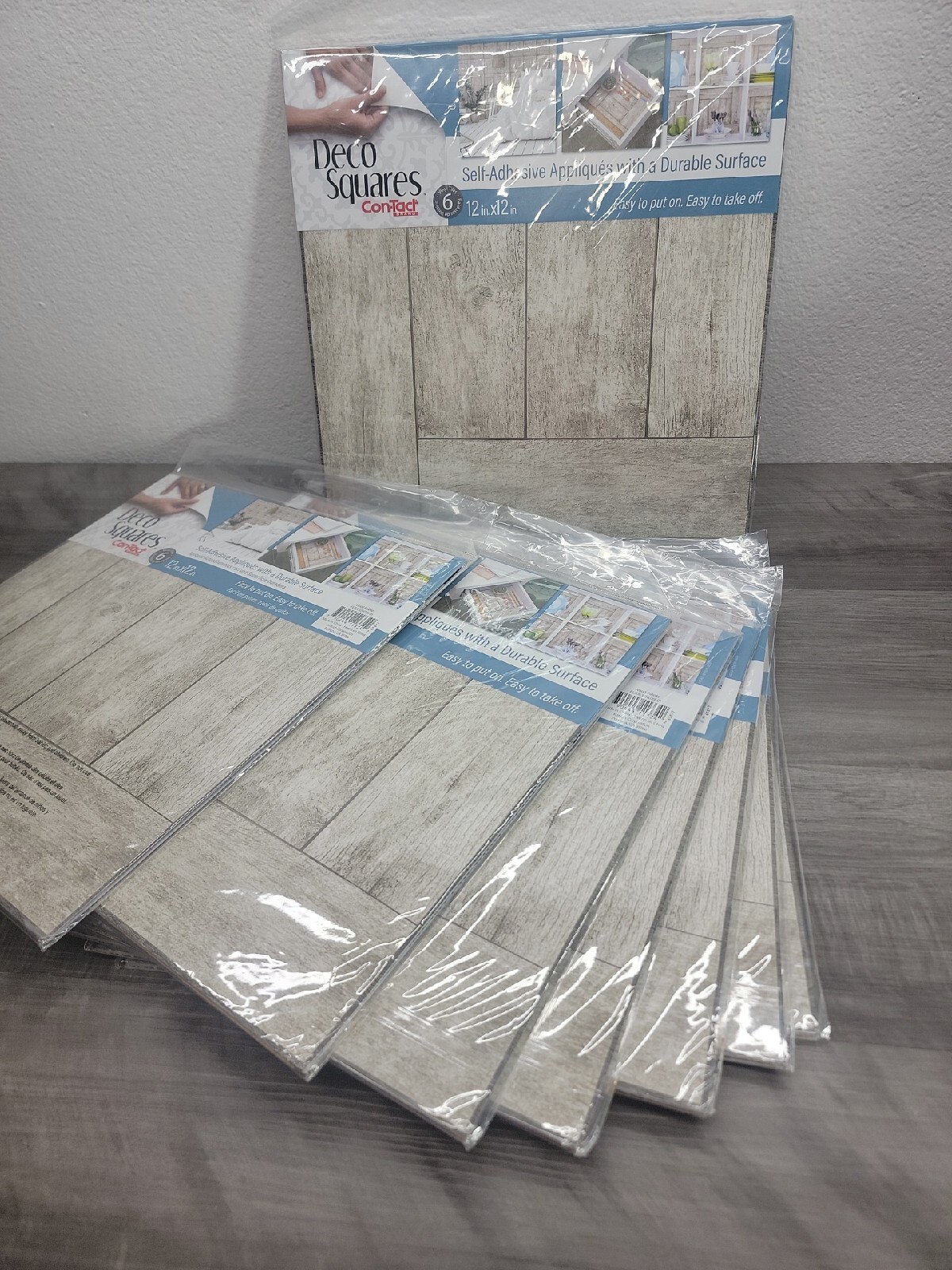 8 pack Contact Brand Deco Squares 12×12″ Vinyl 6 Pieces Per Pack Wood Gray