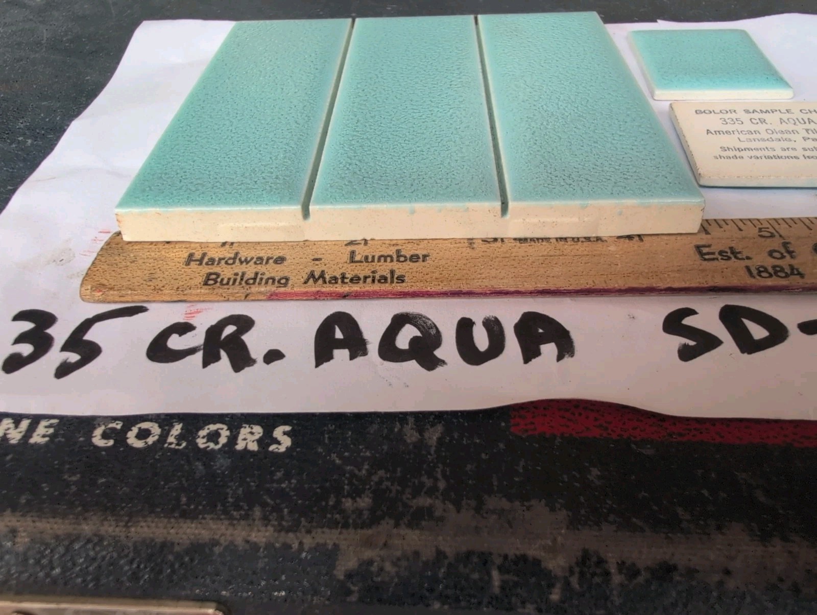 2 pcs American Olean Crystalline Aqua Blue #335 Tile 4-1/4″ SD-4 Scored 3rds USA