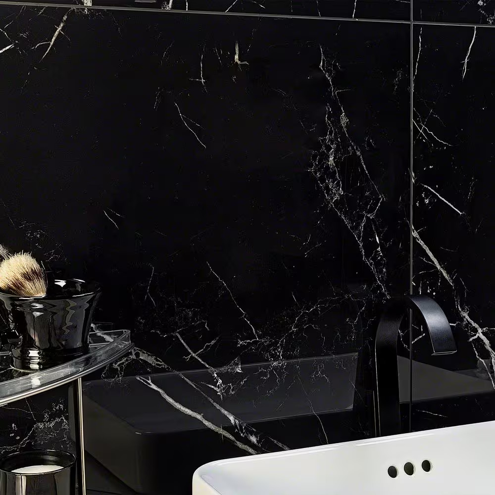 Marmo Black 23.62 In. X 23.62 In. Polished Marble Look Porcelain Floor and Wall