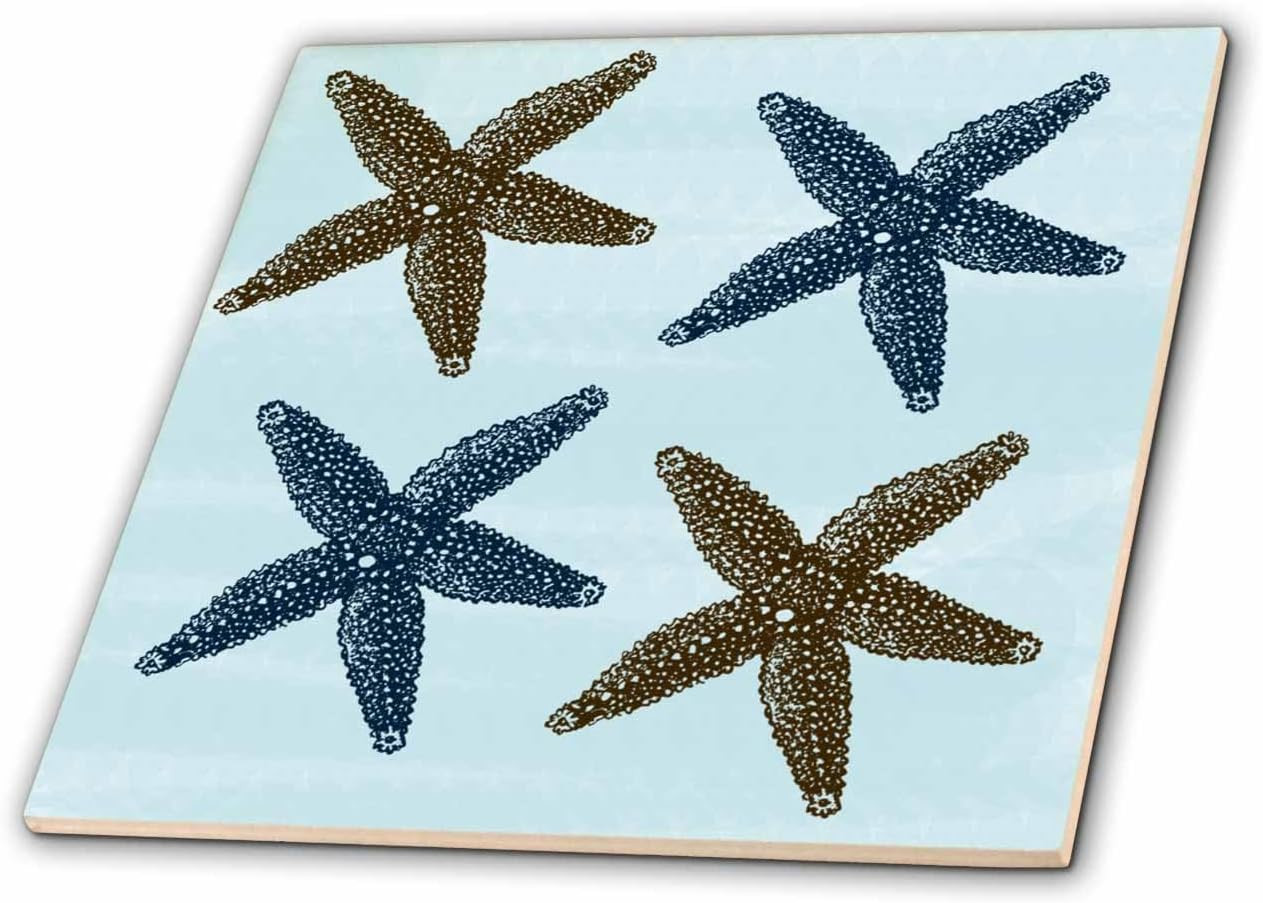 Gold and Blue Starfish Ceramic Tile – 12″ Decorative Accent Piece