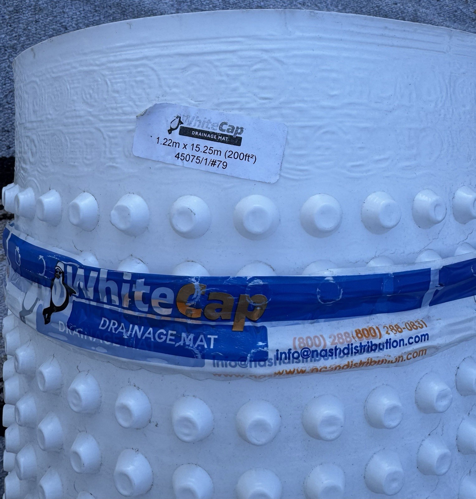 White Cap Drainage Mat 200 Sq Ft Foundation Basement Waterproofing Roll