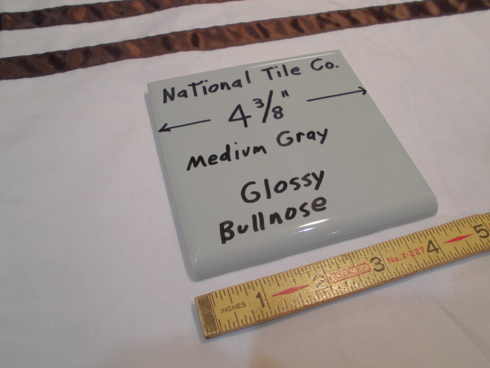 9 pcs. Vintage *Medium Gray* 4-3/8″ Glossy Ceramic Bullnose by National Tile Co.