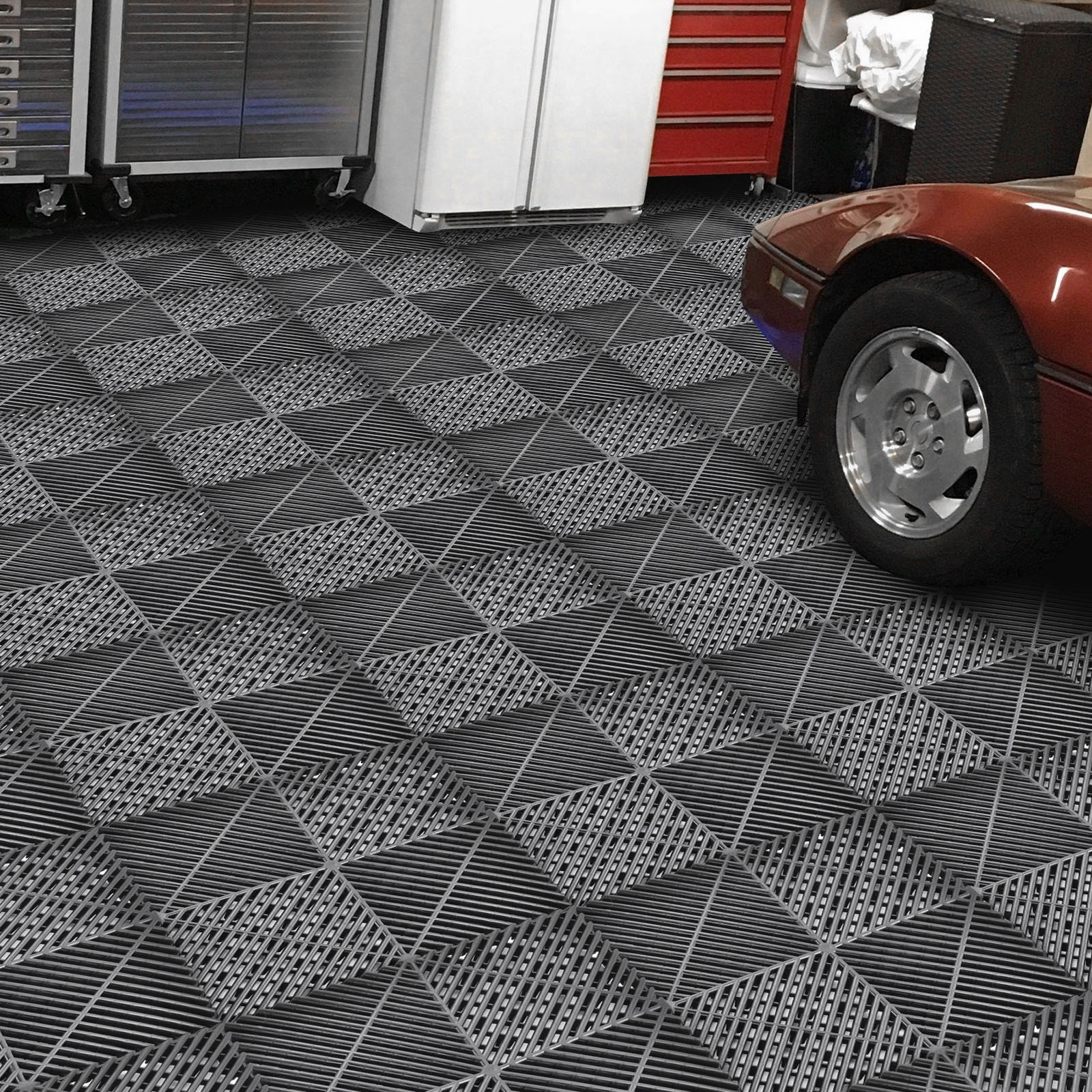 40 Packs Interlocking Garage Floor Tiles Vented Water Drainage 15.75×15.75”