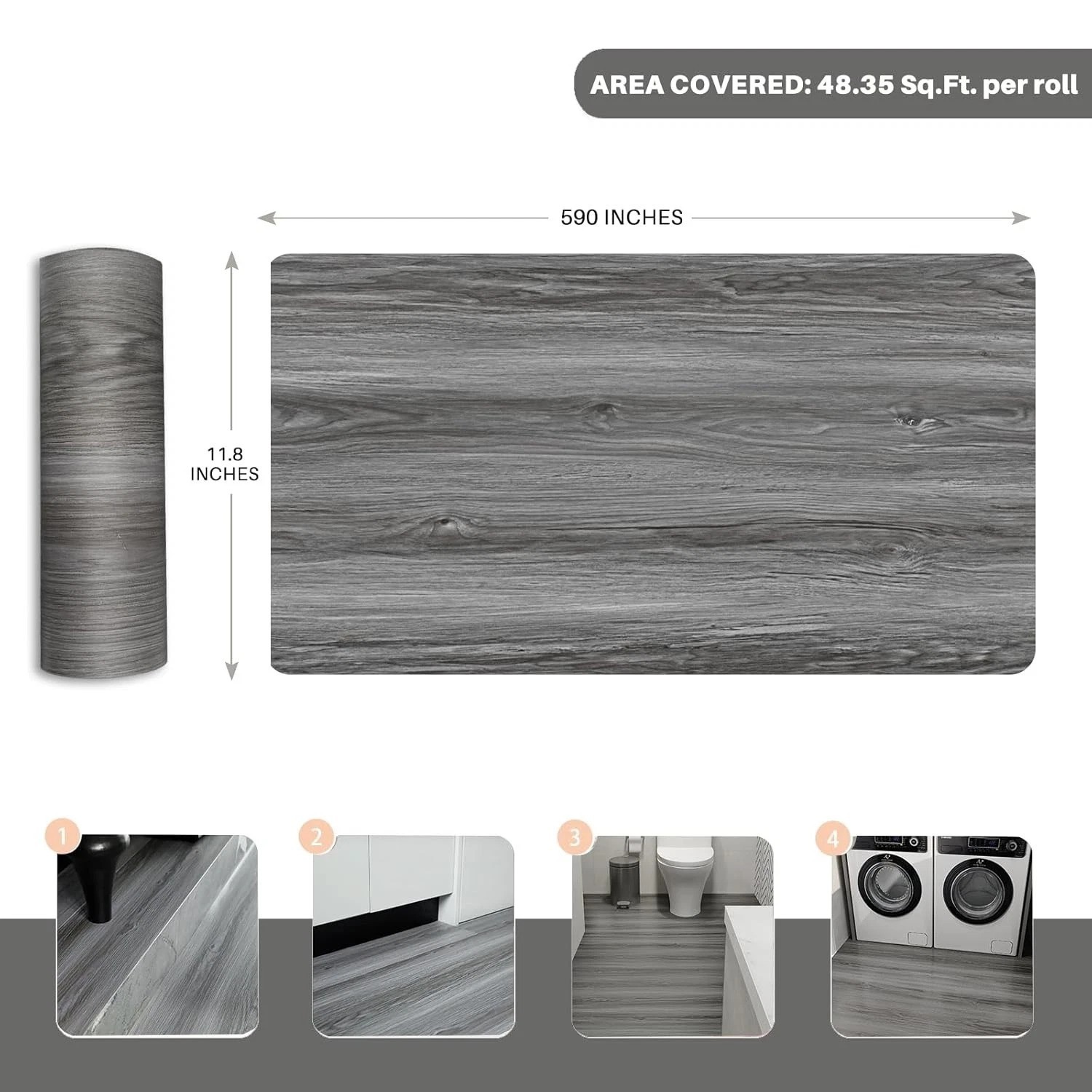 Wood Grain Peel Stick Floor Tile – 11.8″ Wide Roll, Waterproof, Non-Slip, Vinyl