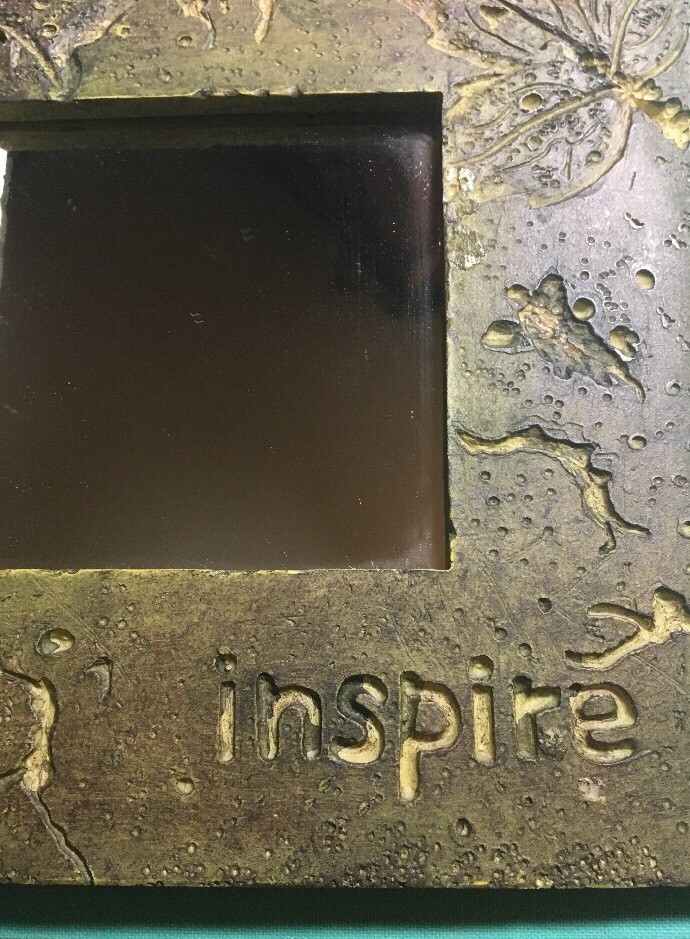 PAIR OF HAND-MADE INSPIRATIONAL SMALL ART MIRRORS; PRESSED LEAVES INTO CLAY;