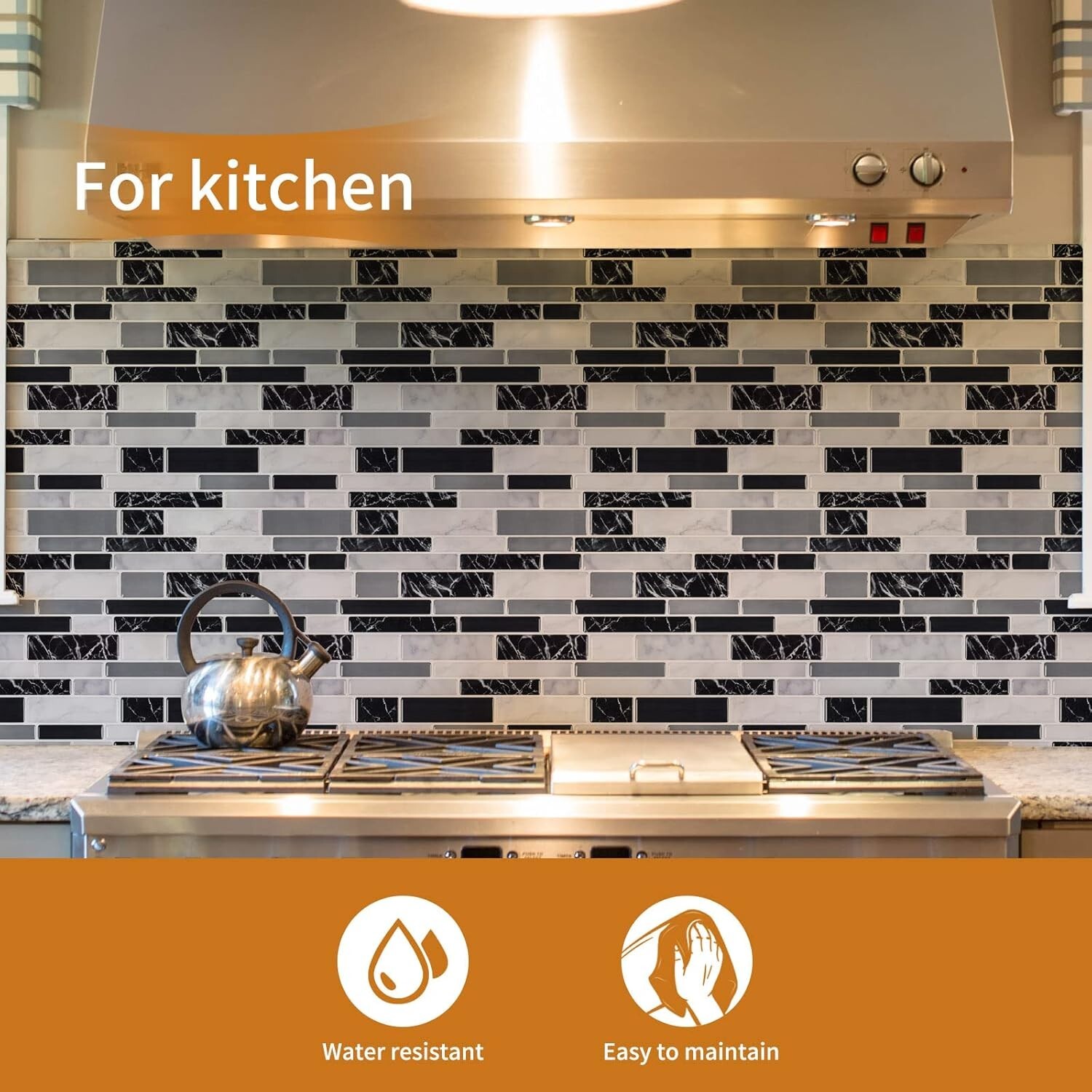 Elegant Striped Black Vinyl Backsplash Tiles 12″x12″ – Washable & Durable Design