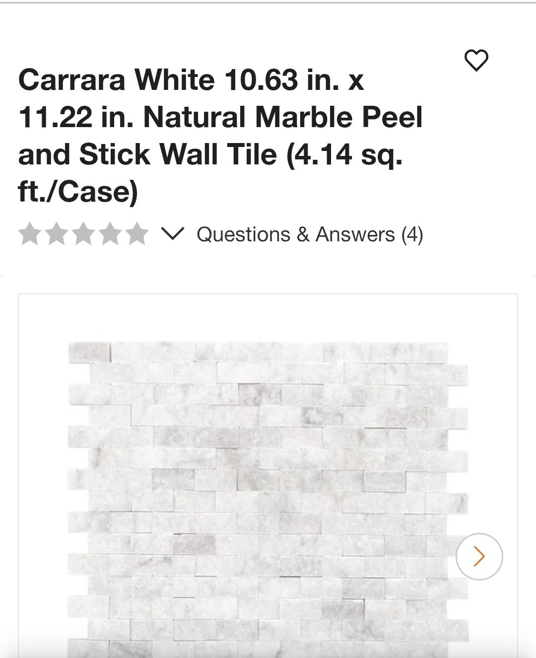 Carrara White Natural Marble Peel & Stick Wall Tiles (5pk) 10″x11″ Free Shipping