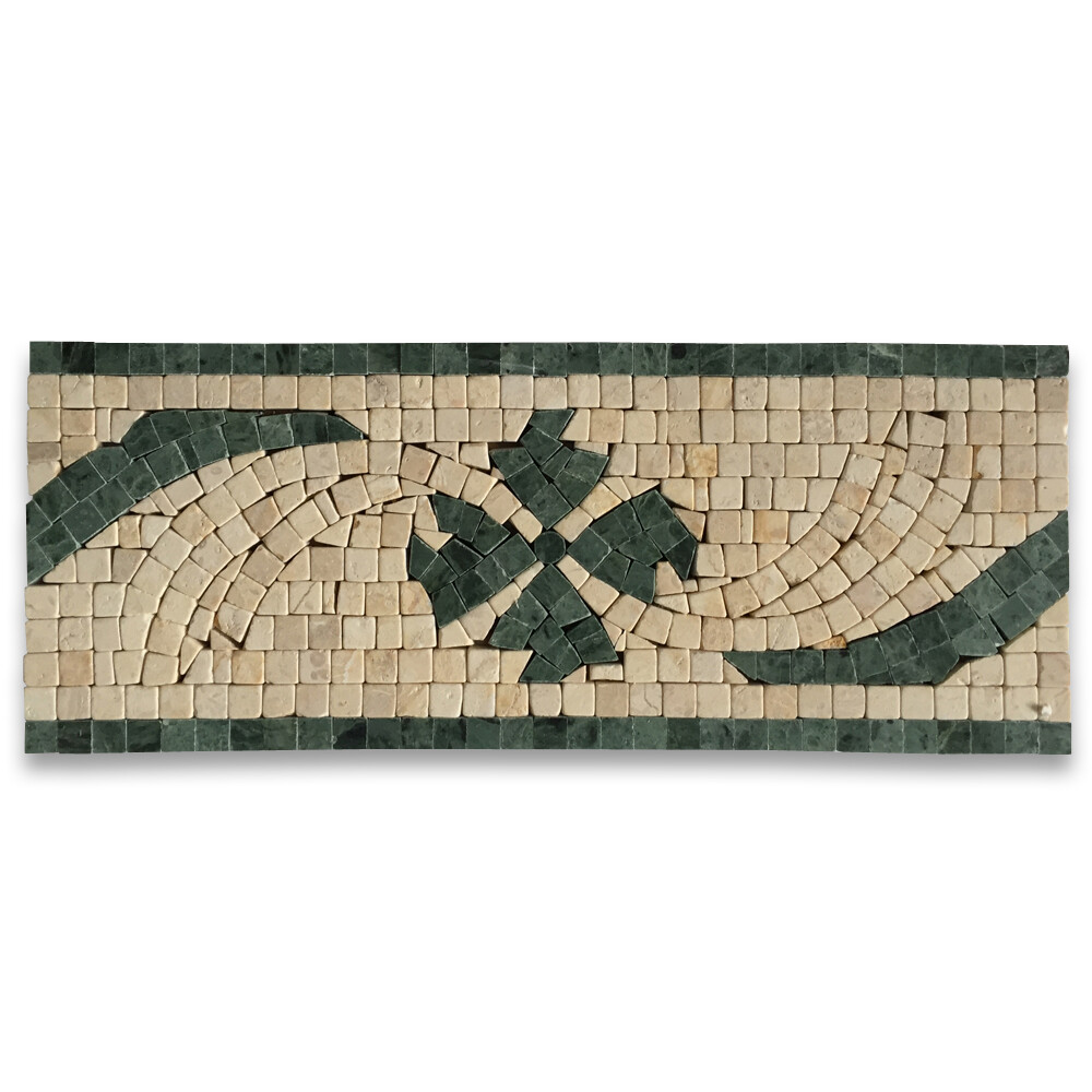 B0047PT Marble Mosaic Border Listello Accent Tile Clover Green 4.7×12 Polished
