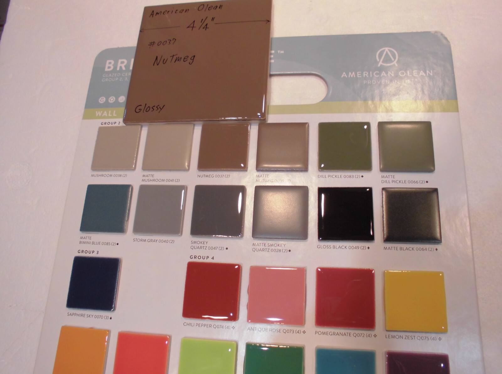 1 pc. Nutmeg: Glossy Ceramic Tile #37 by American Olean 4-1/4″ New, Dark-Brown