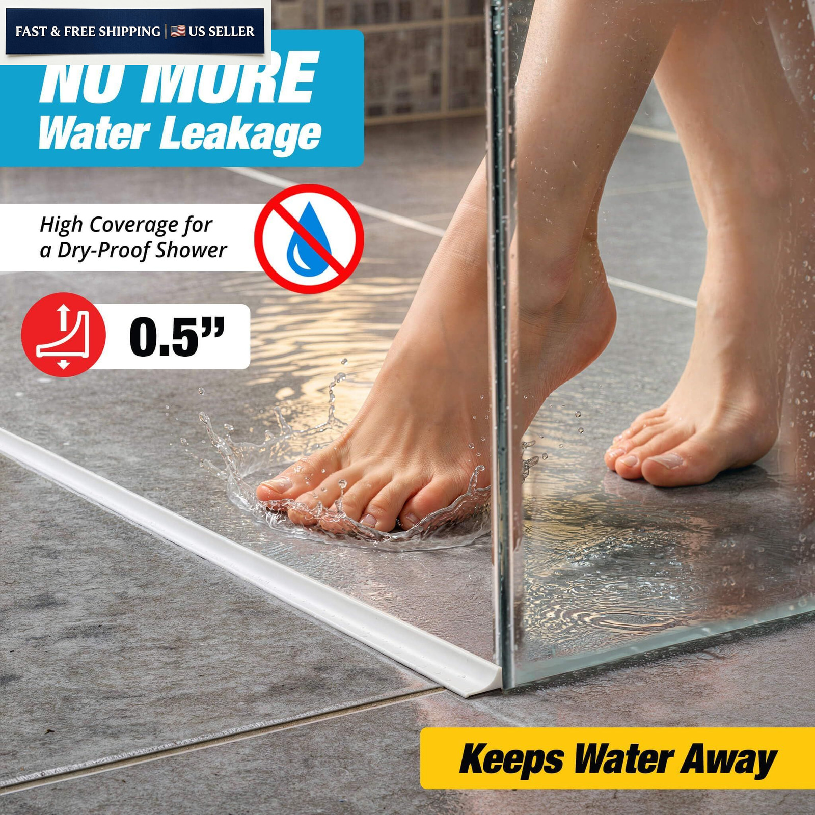 Shower Threshold Water Dam Barrier 39″ – White Collapsible Walk in 39,
