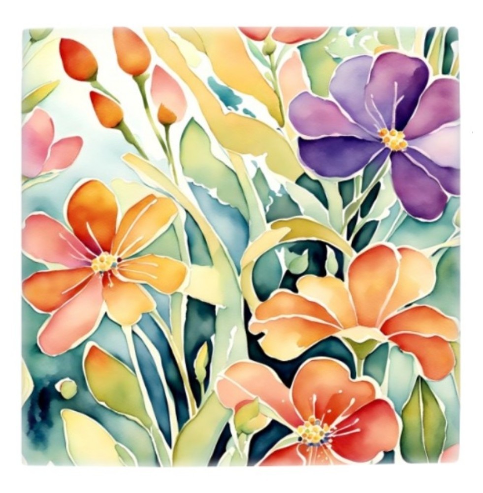 Multicolor flowers Ceramic Tile 4.25×4.25, 6×6 or 8×8 inches Printed in US