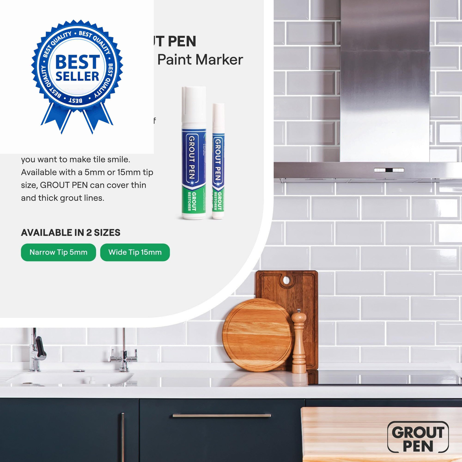 Grout Pen White Tile Paint Marker: Waterproof Paint, Narrow Tip,