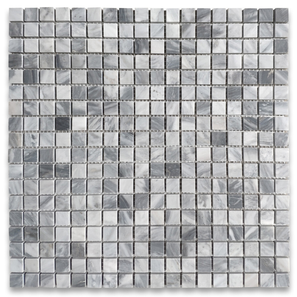 K22XP Bardiglio Gray Marble Square Mosaic Tile Polished 5/8 x 5/8 Grid