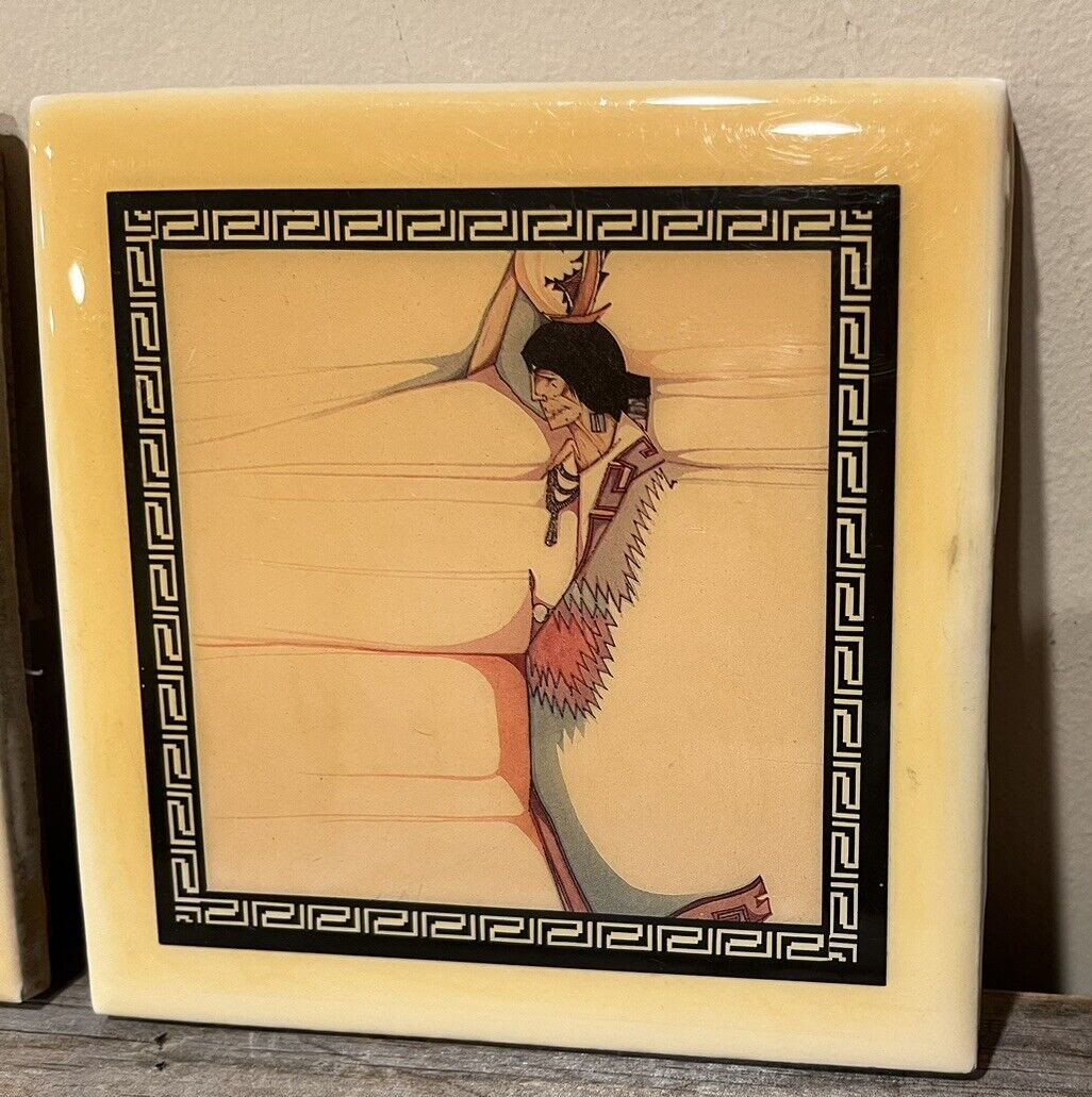 Amado Maurilio Pena 2 Tiles 4.5”x4.5” Hudgins Santa Fe Collection Al Agua