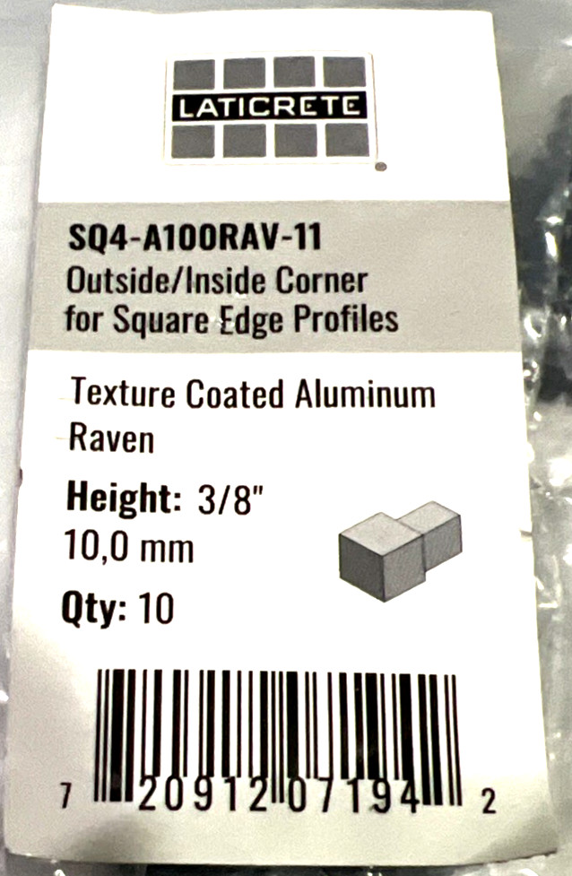 Laticrete SQ4-A100RAV-11 Square Shape 3/8″ Raven Inside/Outside Corner (10-Pack)
