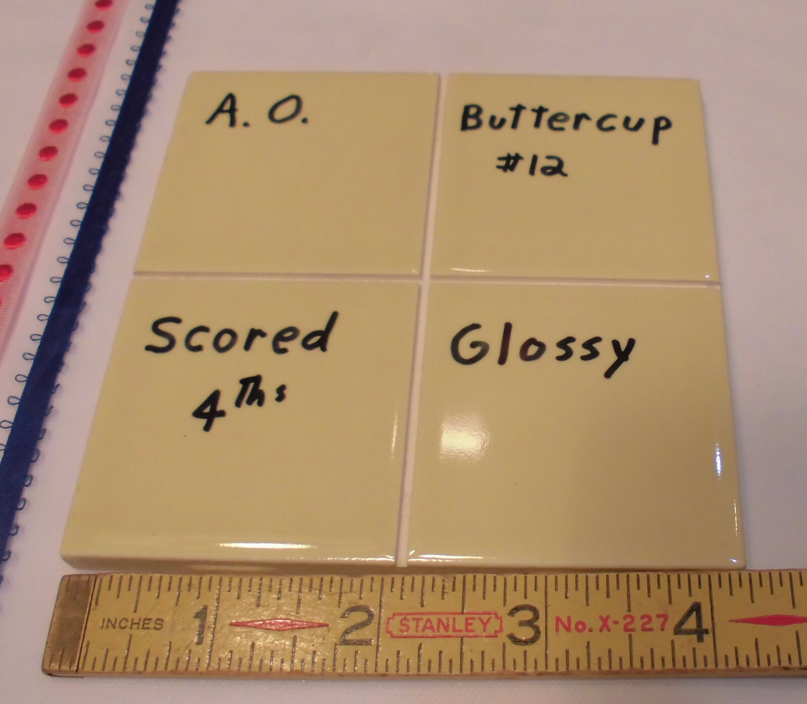 1 pc. *Buttercup Yellow* 4-1/4″ Scored Glossy Ceramic Tile; by American Olean