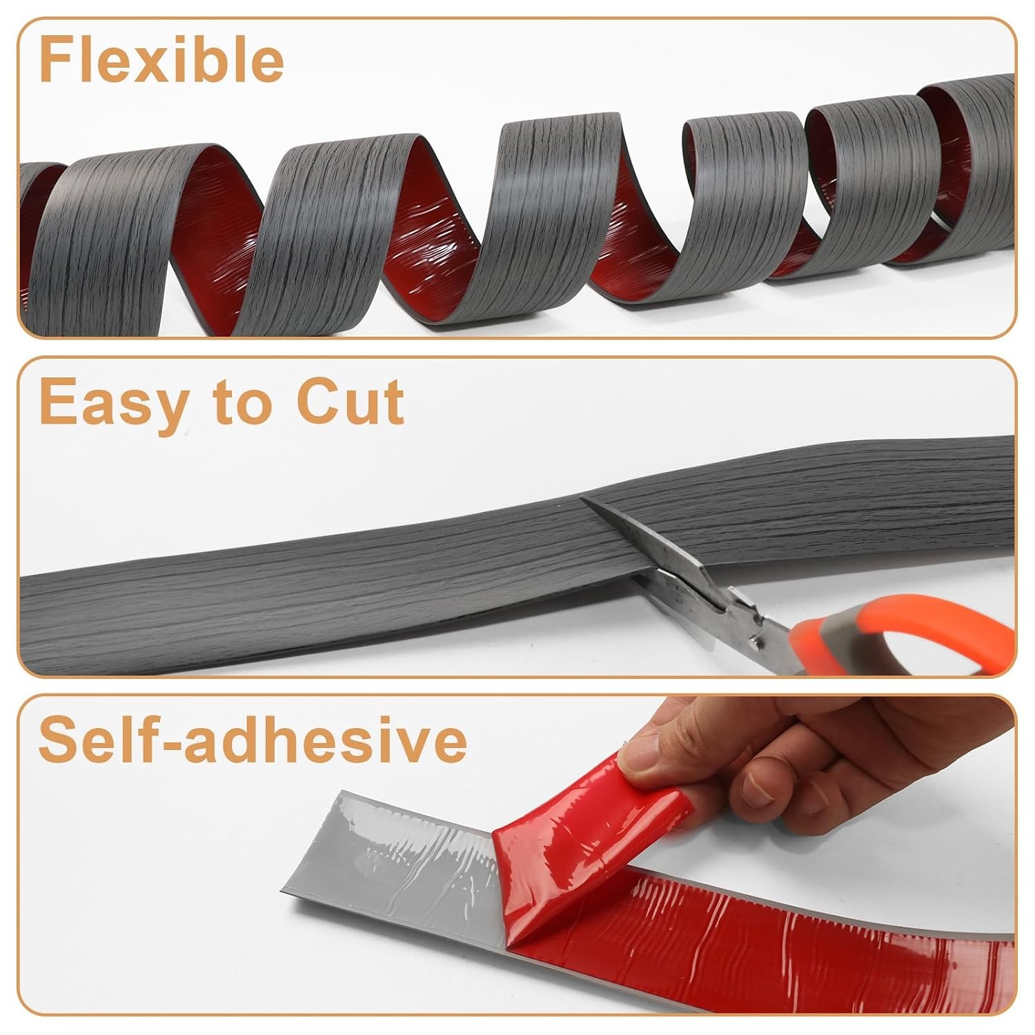 Floor Transition Strip for Carpet to Tile, Dark Grey, 4′ x 1.57″ | Self-adhesive