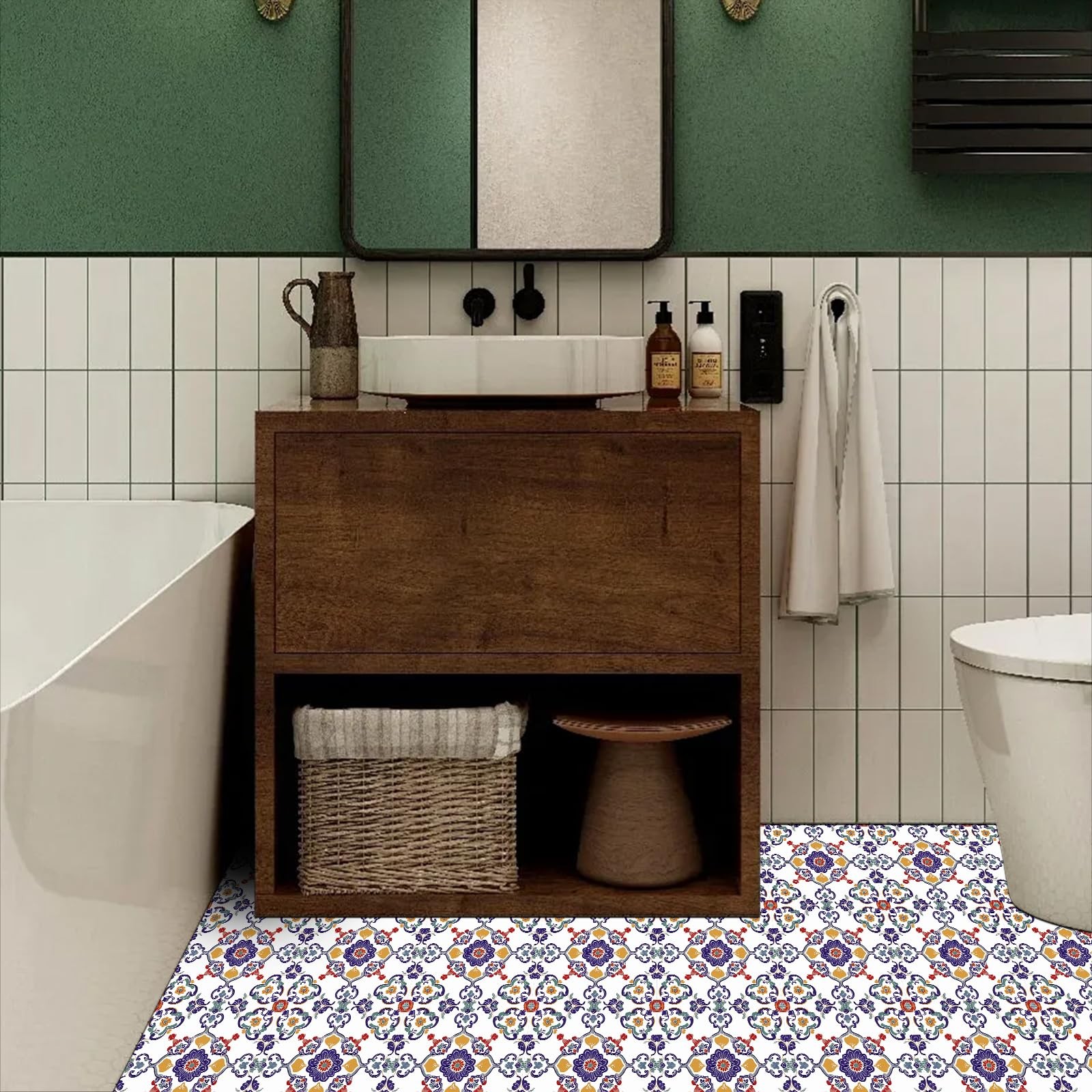HOMETITUTE European Floral Peel Stick Floor Tile 12×12 Vinyl