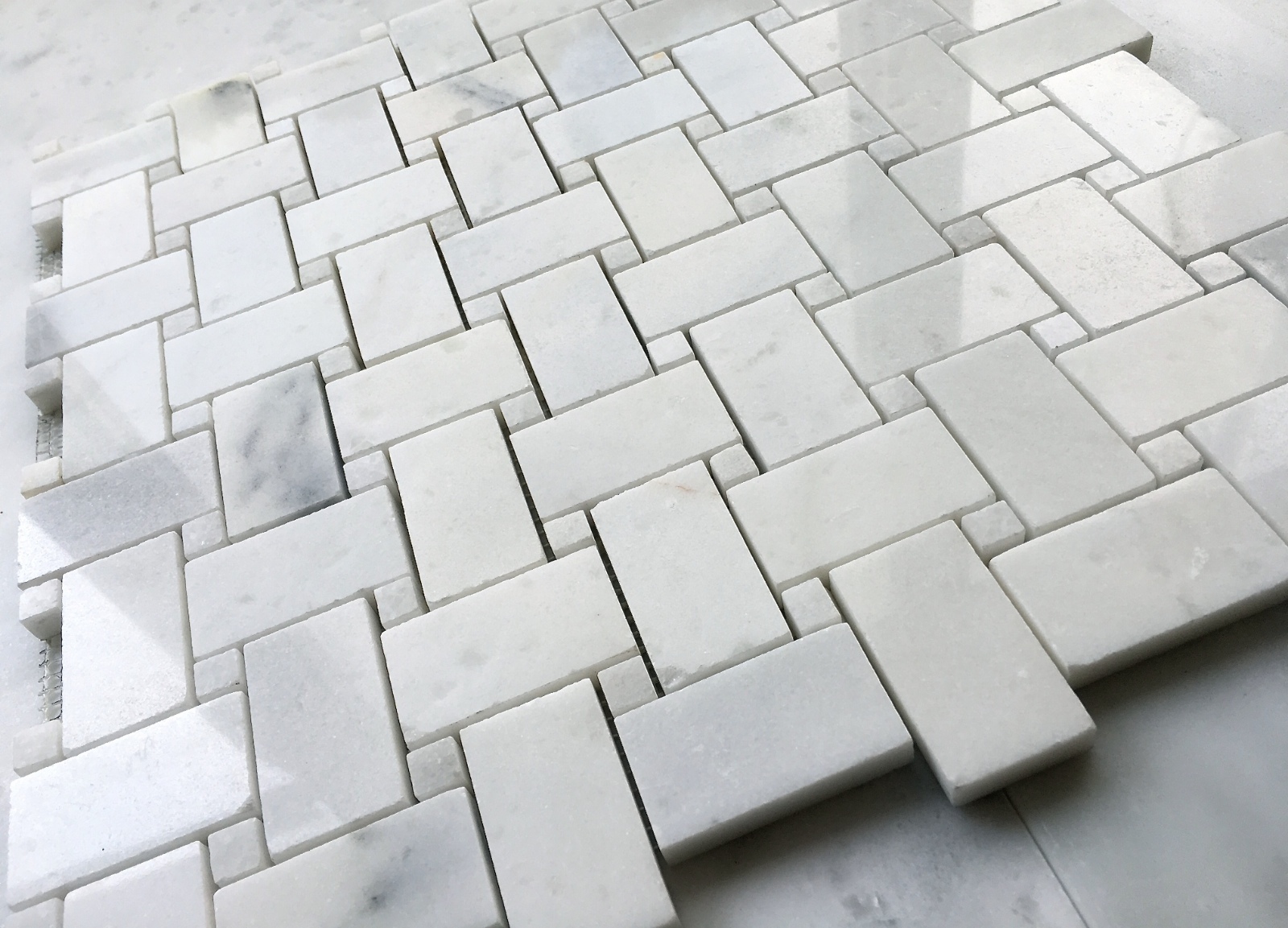 Carrara White with Carrara White Marble Basketweave Floor Tile (BOX OF 10)