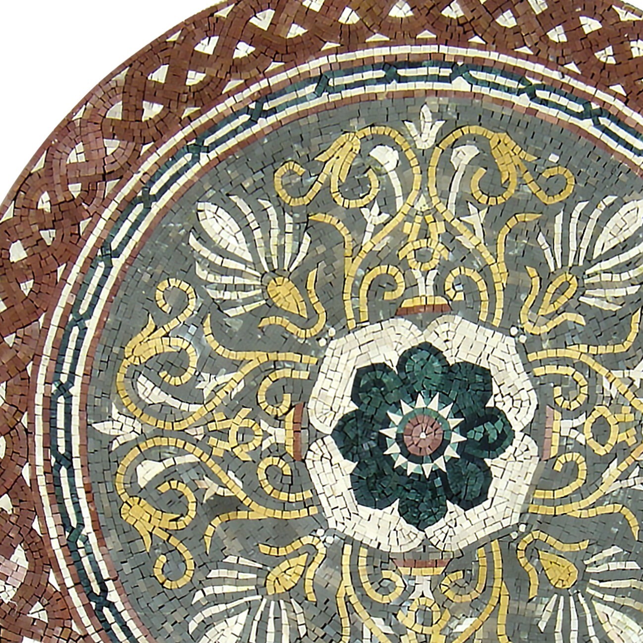 Handmade Gold and Green Bordered Mosaic Medallion