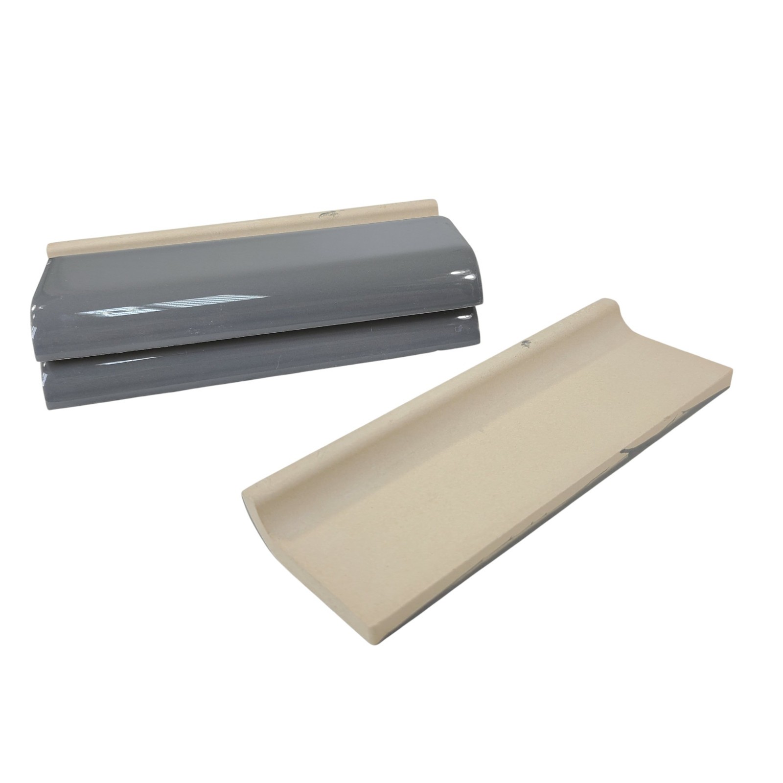 Suede Gray Ceramic Tile Mudcap Subway Trim Mud Cap Grey Mid Century Modern Retro