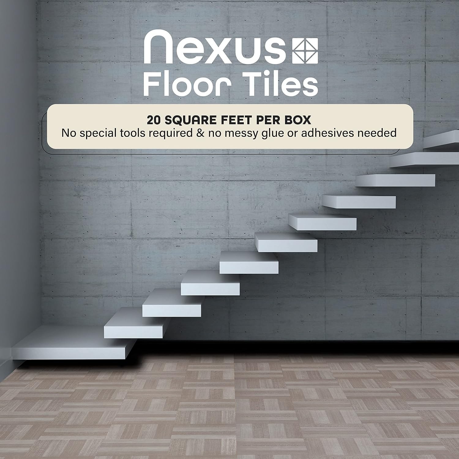 Nexus Self Adhesive 12-Inch Vinyl Floor Tiles, 20 Tiles – 12″ X 12″, Ash Grey Wo