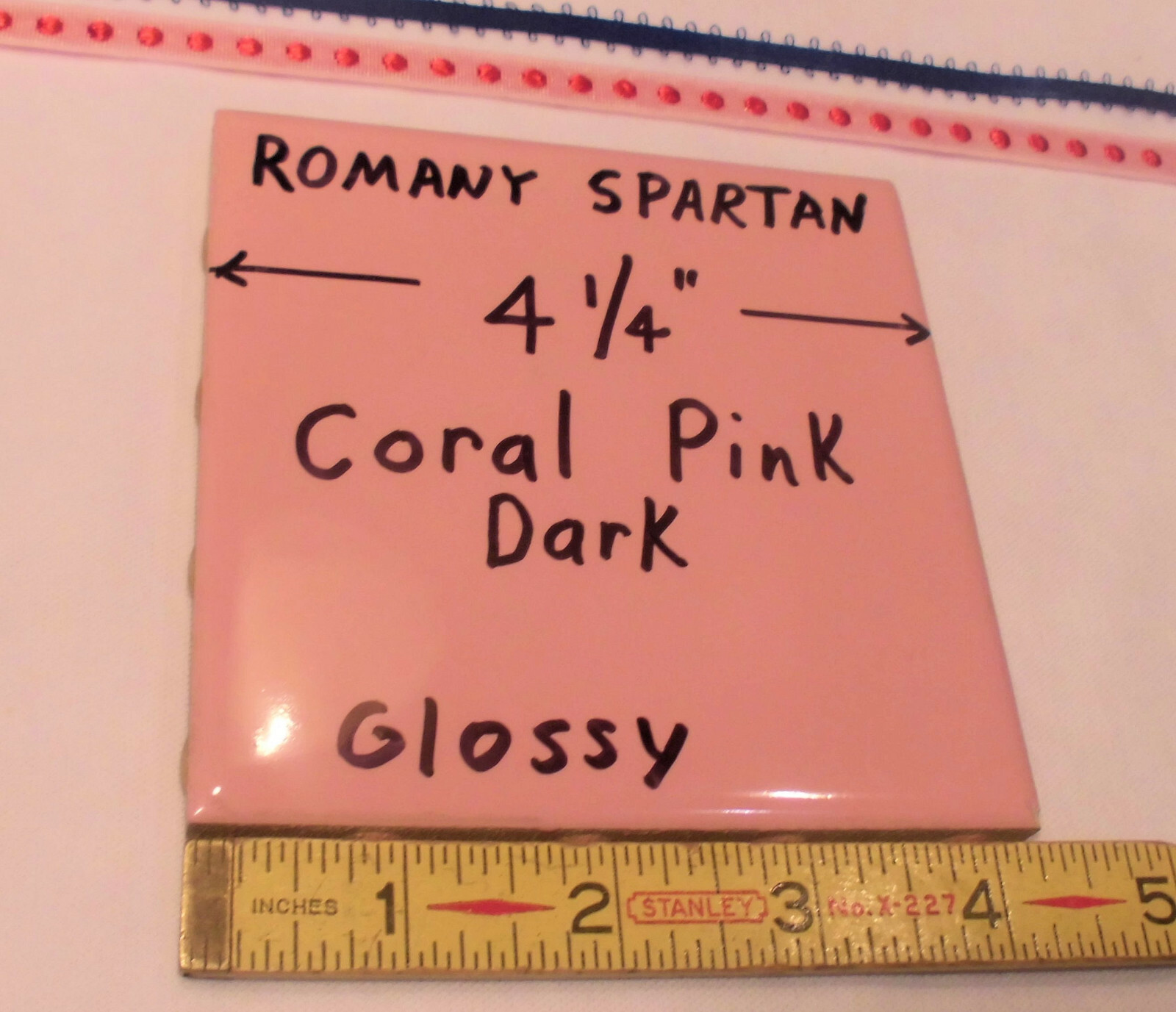 1pc. *Dark Coral Pink* 4-1/4″ Glossy Ceramic Tile; Romany Co. made 1940’s