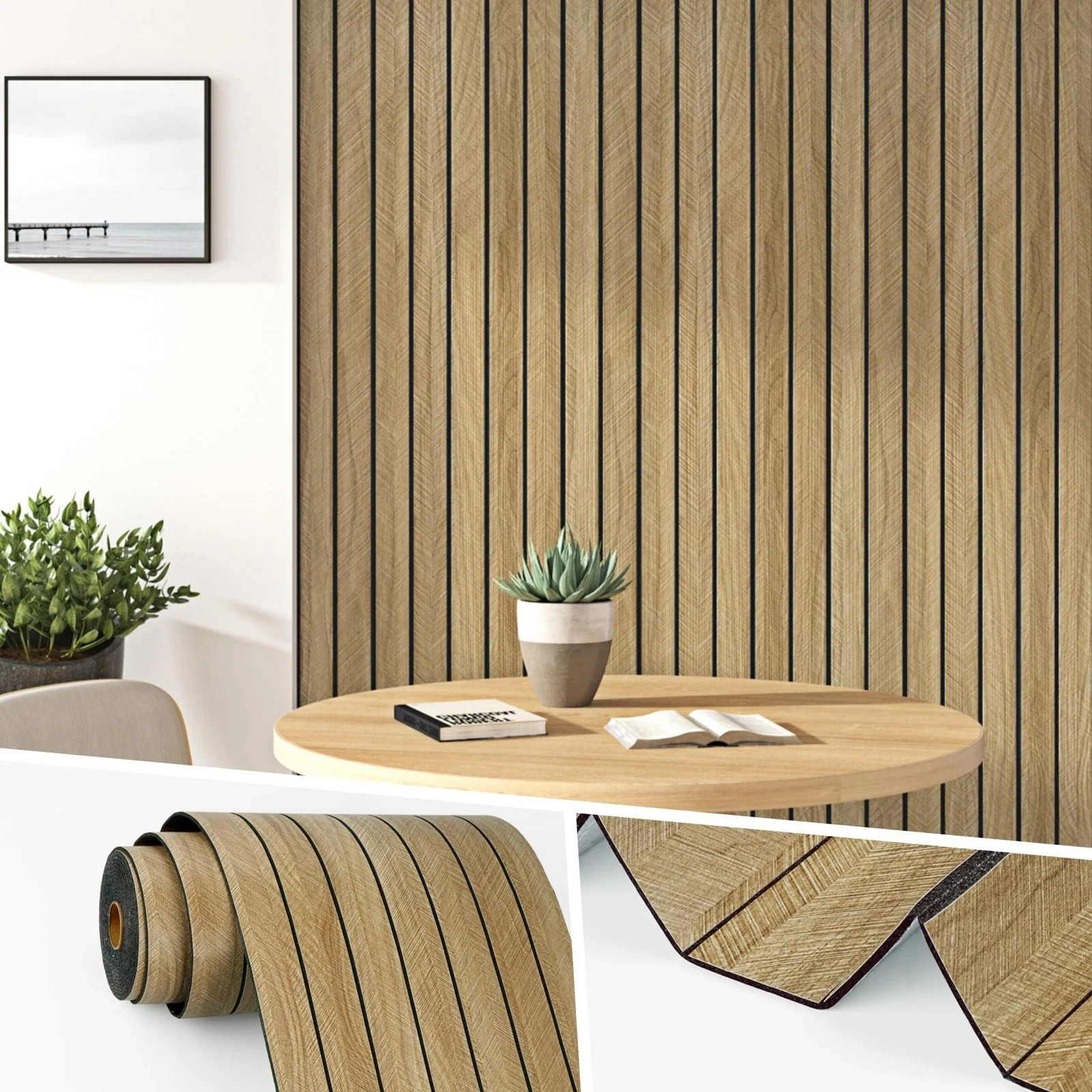 Wood Grain Wall Panels 11.7”x118” Thick Brown Peel and Stick – Sound