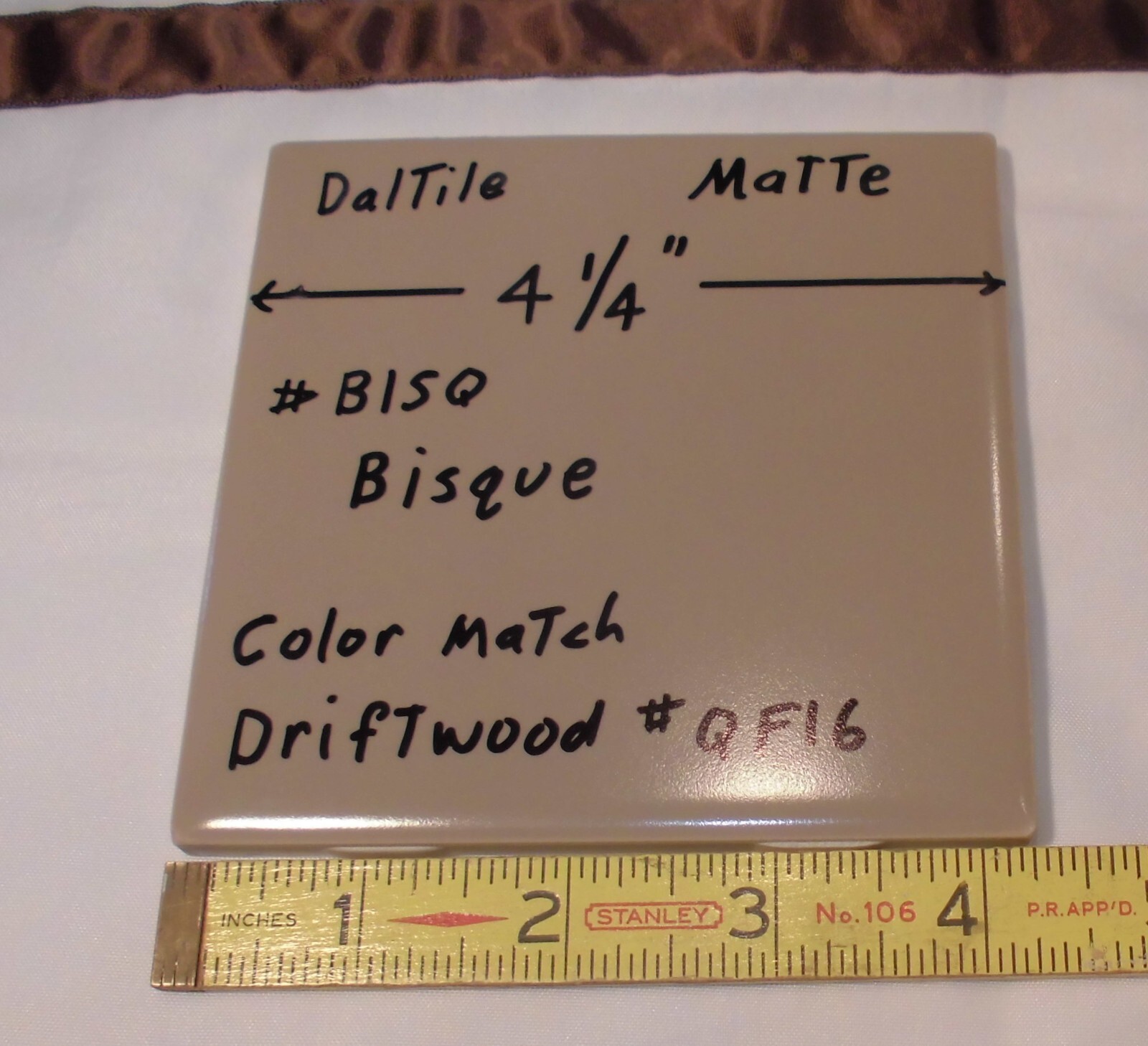 1 pc. Bisque Matte Ceramic Tile by Daltile #BISQ: 4-1/4″ Light Brown, NEW