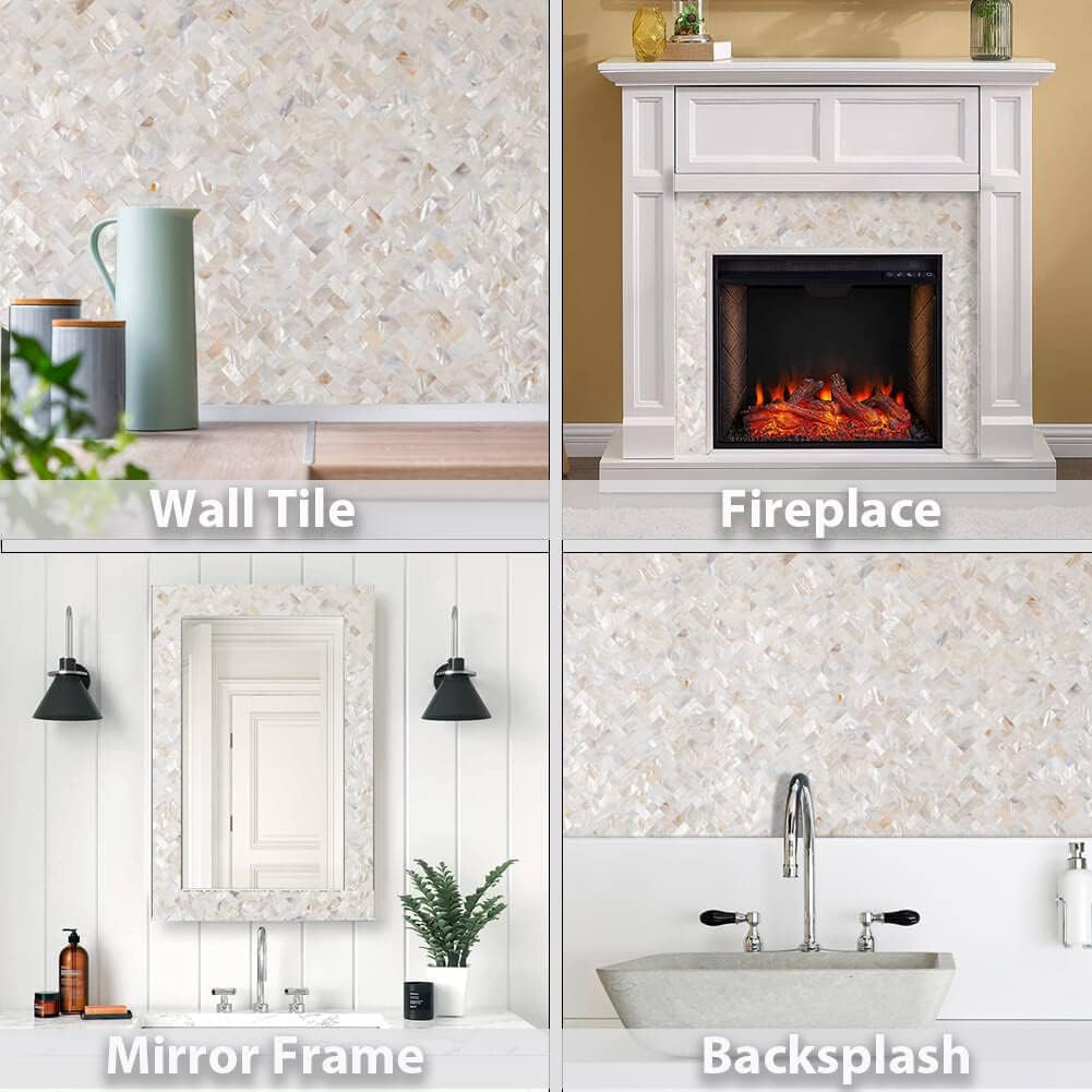 Peel and Stick Herringbone Mother of Pearl Tiles for Kitchen & Bath Decor