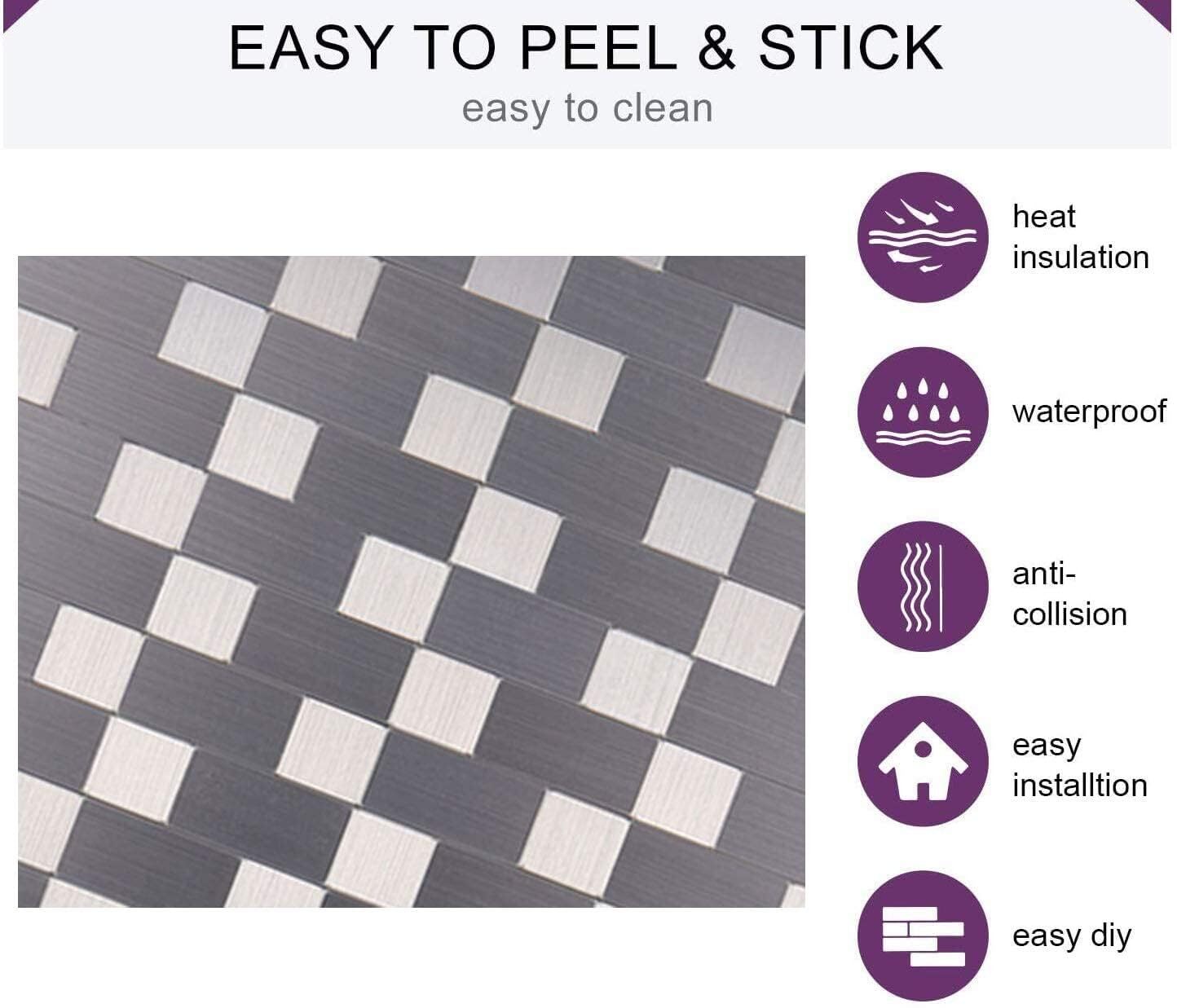 10piece Self Adhesive Stainless Steel Aluminum Mosaic Peel And Stick Backsplash