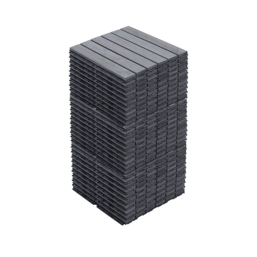 30 PCS Striped Deck Tiles – Interlocking – Acacia Hardwood Patio & Pool Flooring
