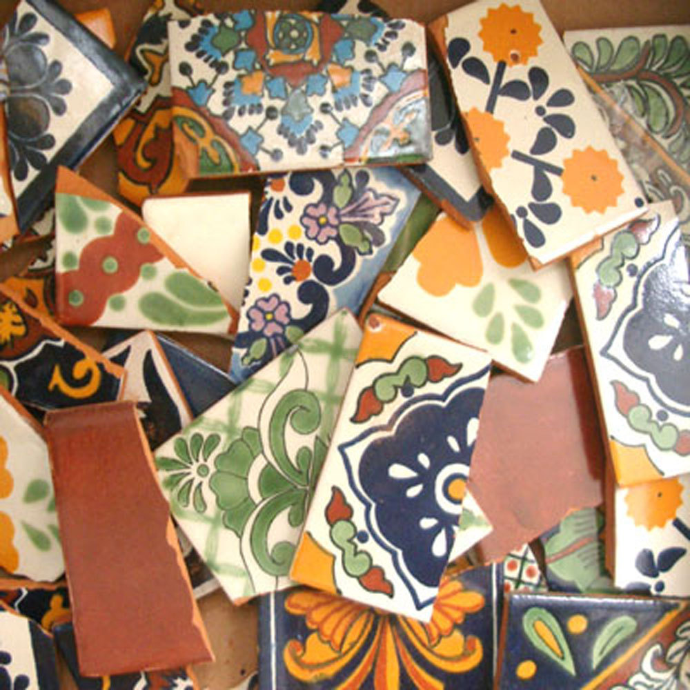 Pounds of Broken Talavera Mexican Ceramic Tile in Mixed Decorative Designs #002