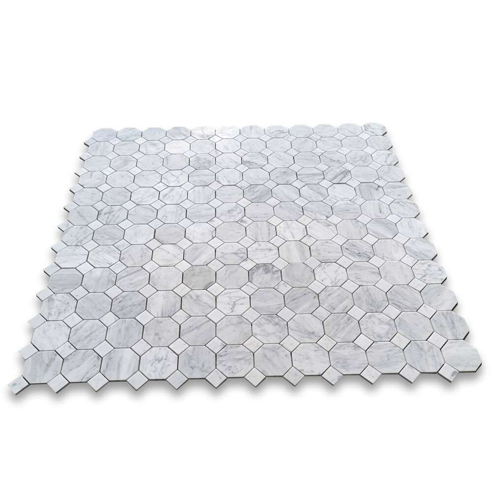 C810XH Carrara White Marble 3″ Octagon Mosaic Wall Floor Tile Matte Venato