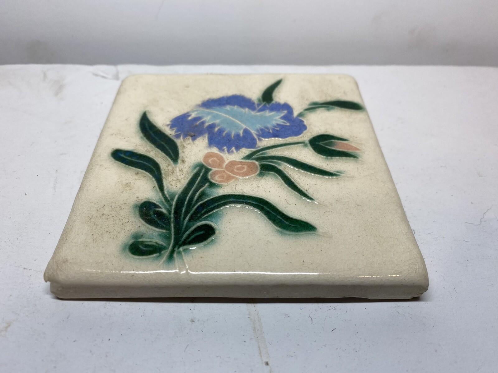 Vintage Ceramic Porcelain Kiln Fired Floral 4” Tile