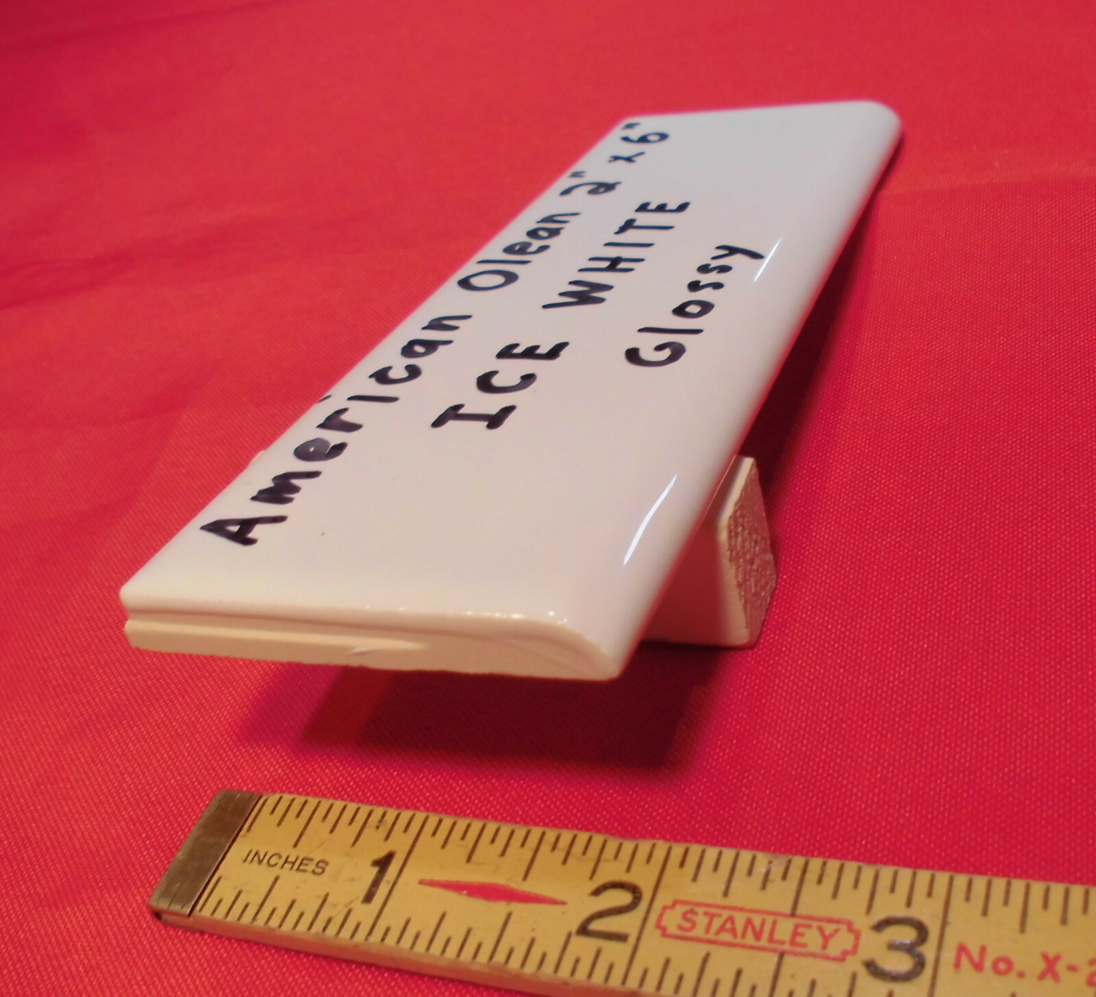 12 pcs. *Glossy Ice White* 2″ X 6″ Bullnose Ceramic Tiles; American Olean, New