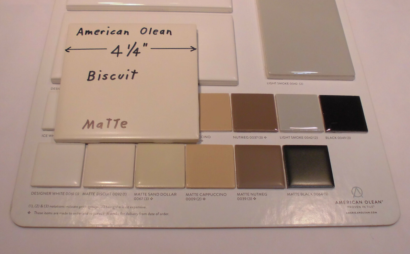 1 pc. 4-1/4″ Ceramic Tile *Matte Biscuit* by American Olean “New Stock”