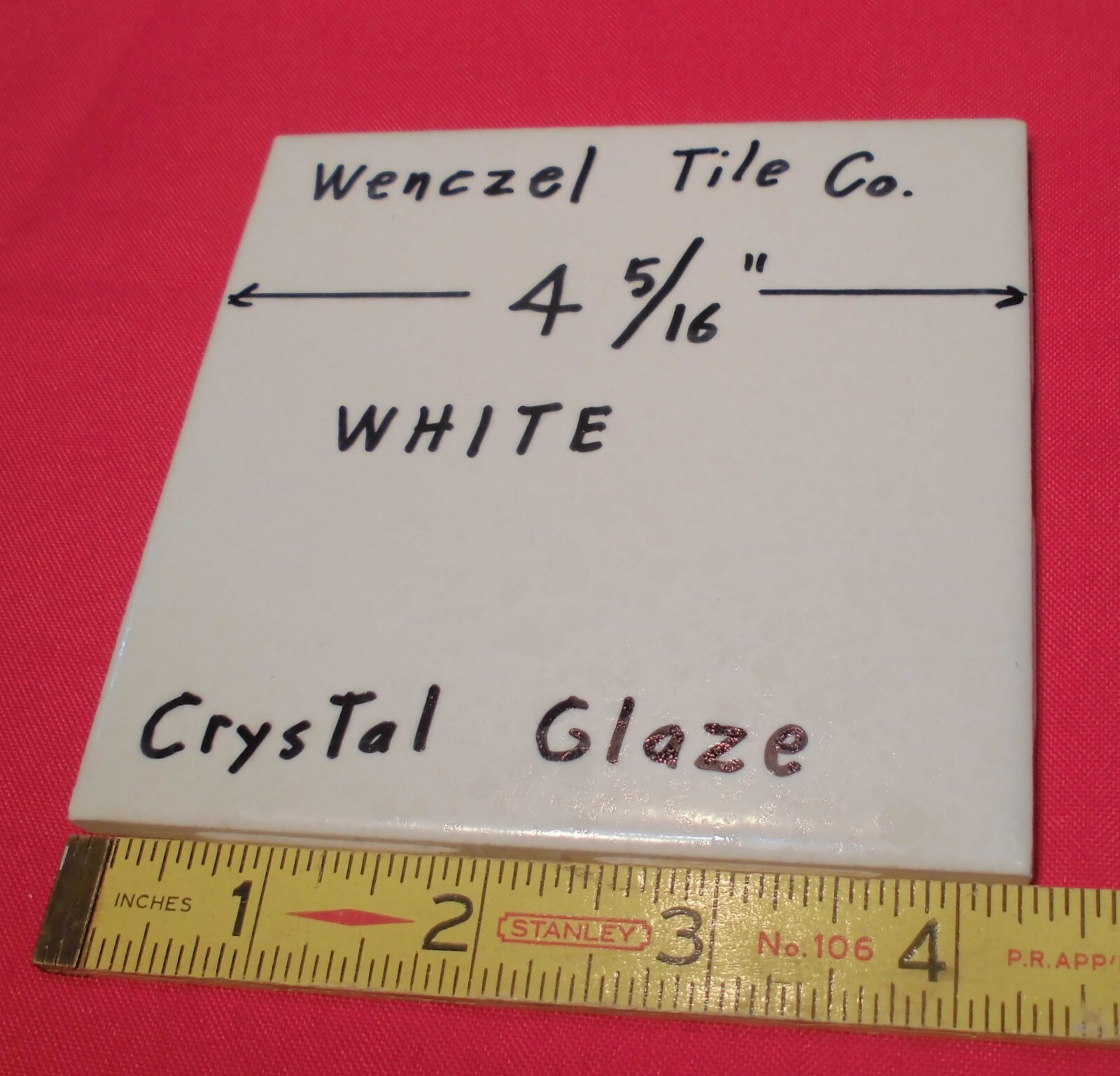 1 pc. White: Crystal Glaze Ceramic Tile by Wenczel Co. 4-5/16″ made 1970’s – 80