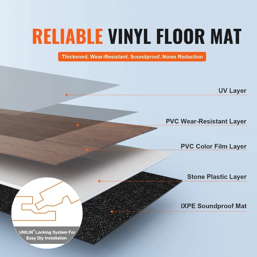 Deep Brown 48×7.3″ Snap-On Vinyl Tiles, 10 Pcs, 5.5mm for DIY Flooring