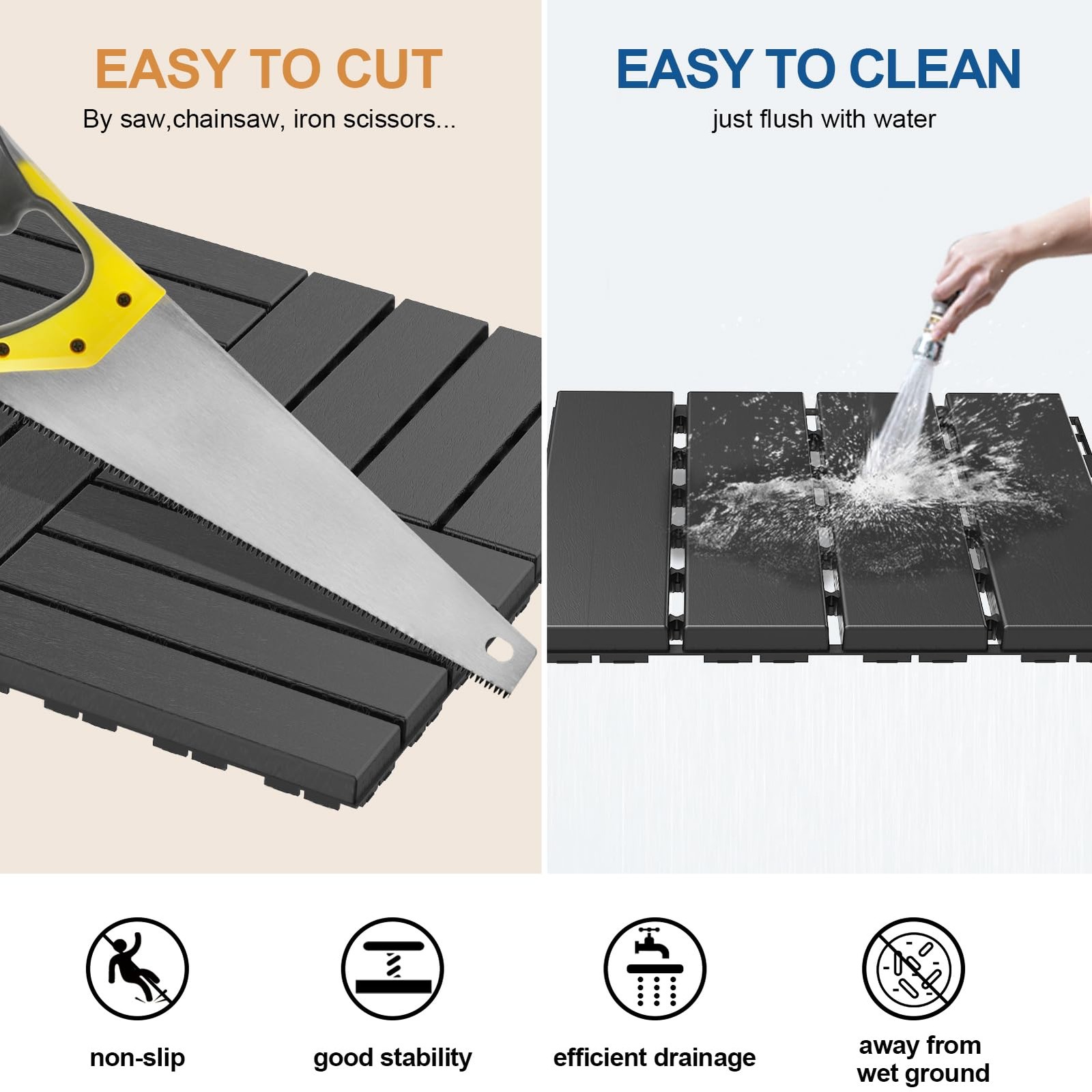 Goovilla Plastic Interlocking Deck Tiles, 9 Pack , 12×12 Waterproof Outdoor Floo