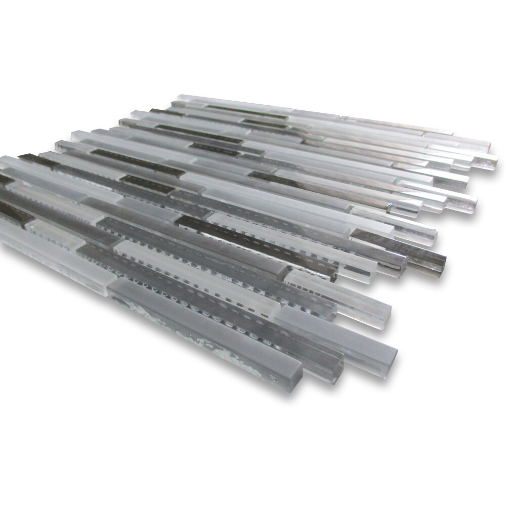 A79001 Glass Mosaic Tile Grey Blends Glass Modern Random Linear Brick Tile
