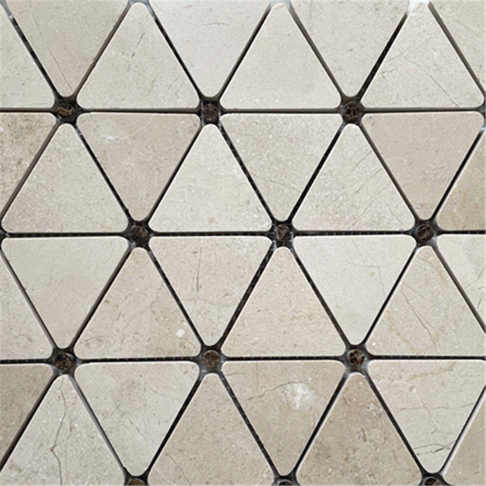 M854P Crema Marfil Marble Triangle Mosaic Tile Emperador Dark Dots Polished