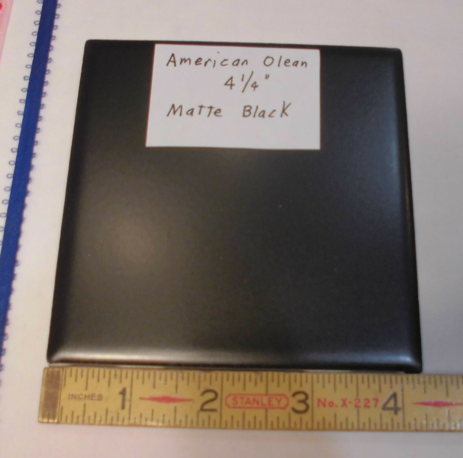 1 pc. *Matte Black* Ceramic Tile by The American Olean Co. 4-1/4″ New Stock