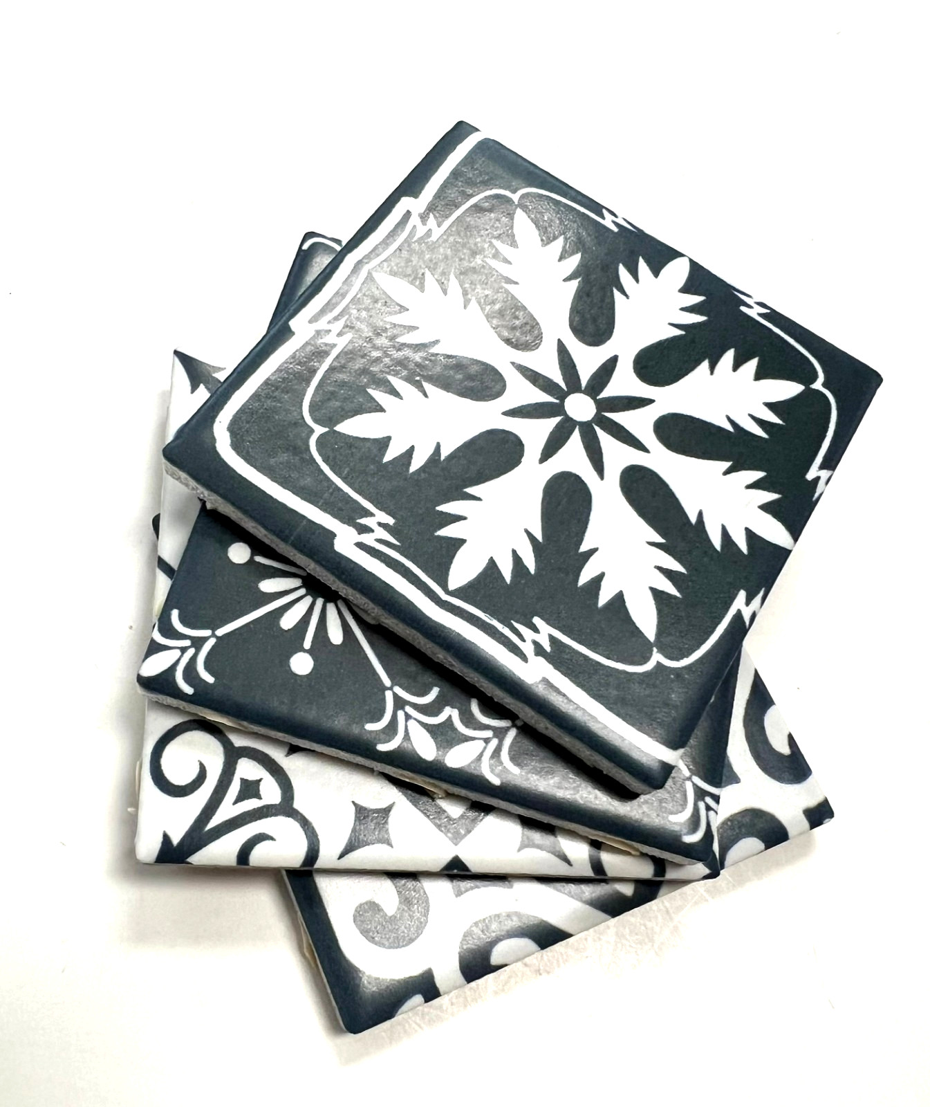 3×3 Whimsical Portuguese Beach Pattern Decorative Porcelain Tiles (Set of 4)
