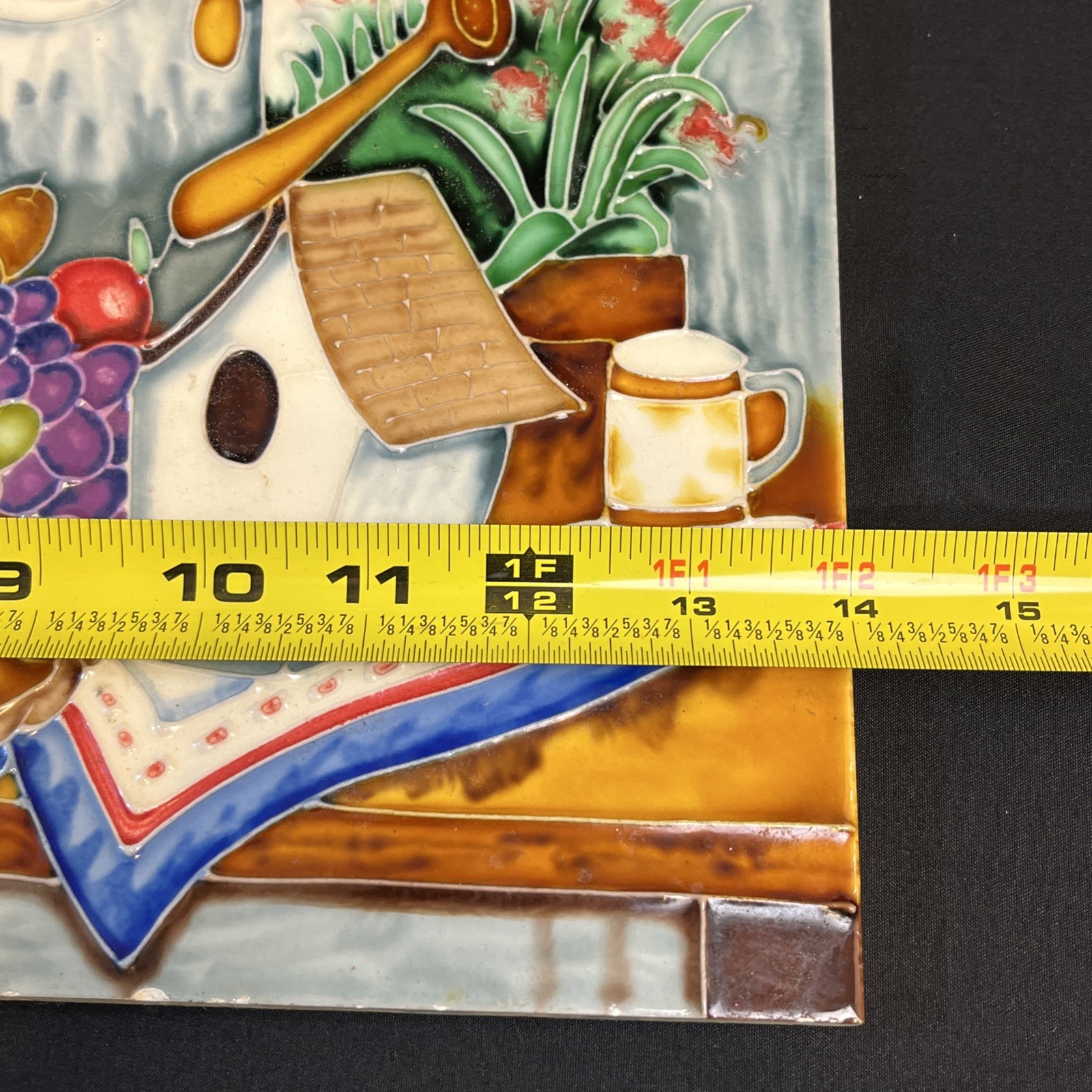 Vtg Farmhouse Kitchen Wall Hanging Garden Table Chicken 12″ Floral Ceramic Tile