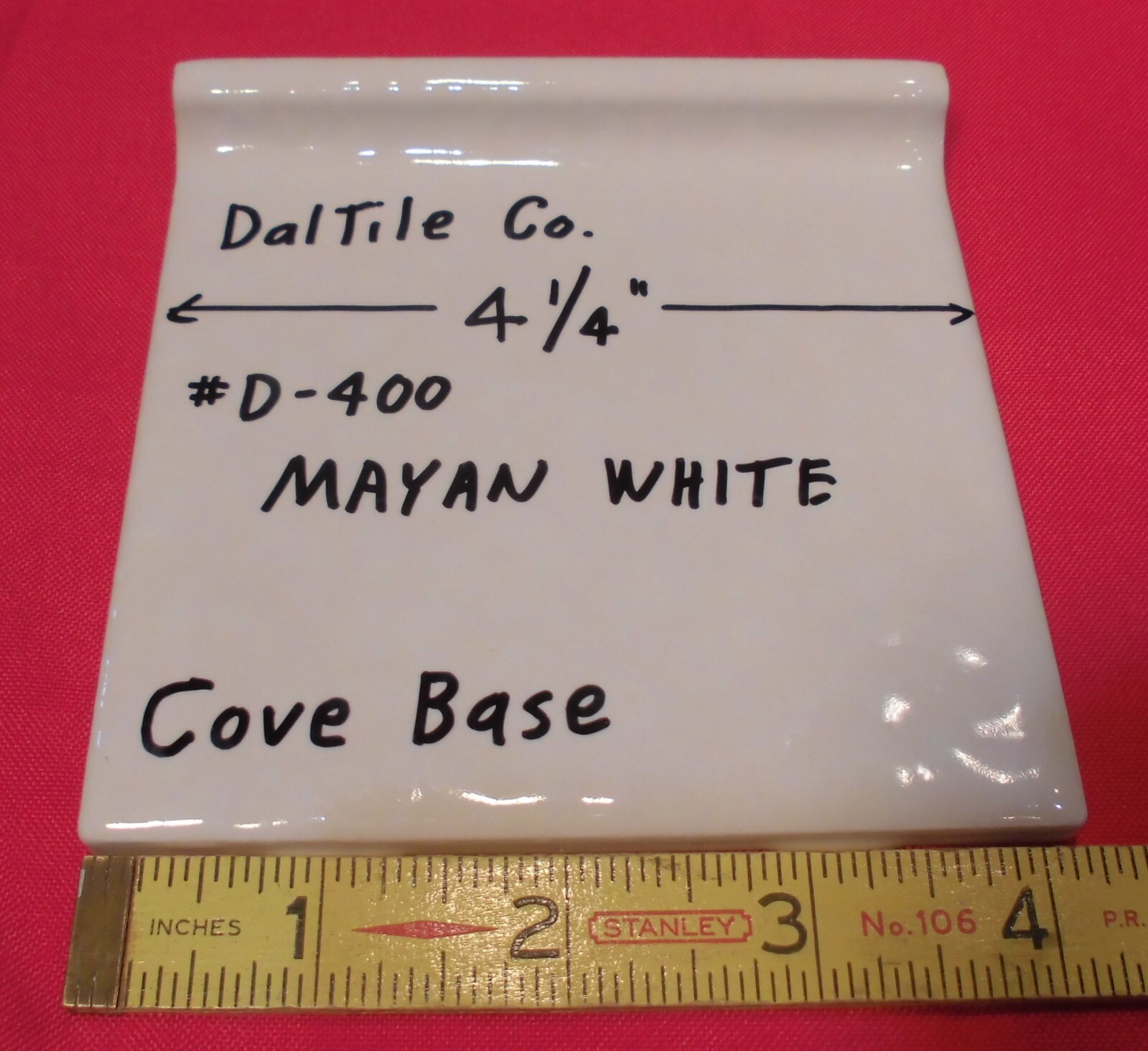 1 pc. Mayan White: Cove Base Ceramic Tile: Daltile 4-1/4″ Big Bumps, Dimple NEW