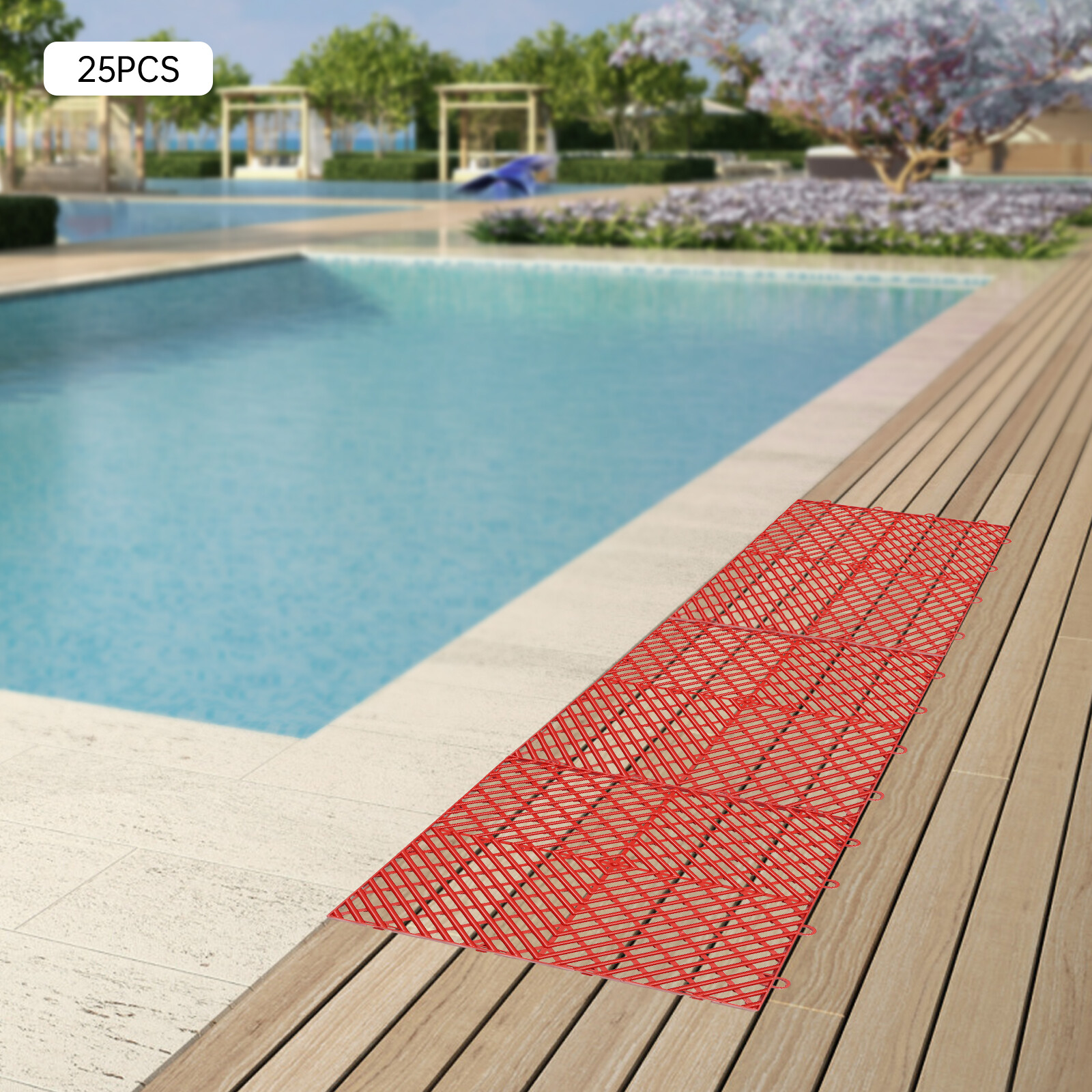 25PCS Red Outdoor Interlocking Tiles 12x12x0.5 Inches Floor Tiles Drainage Tiles